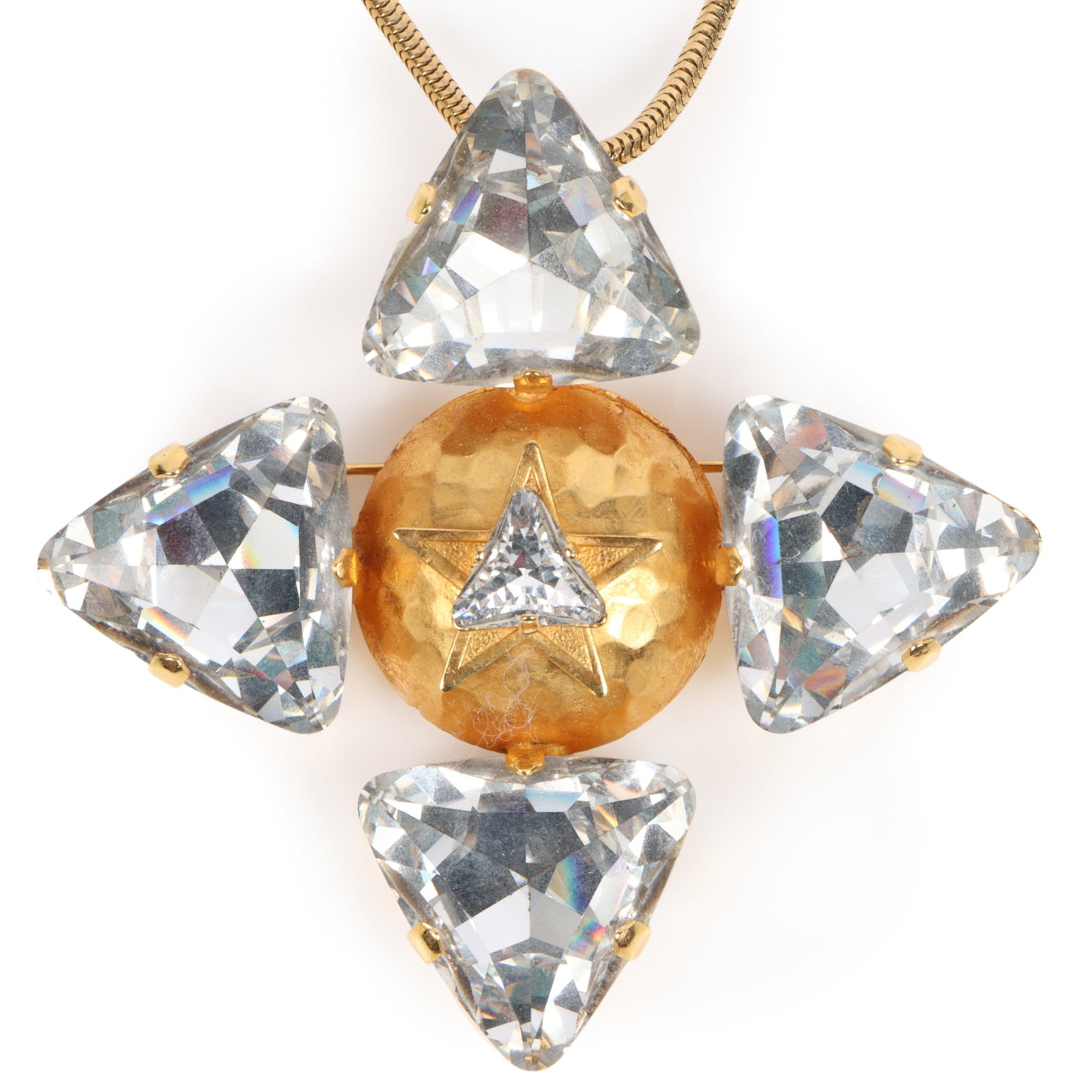 Philippe Ferrandis cross pendant brooch necklace 3"H x 3"W(pendant brooch); 18"Long (necklace: Philippe Ferrandis cross pendant brooch necklace Provenance: From the private collection of Dr. Claudia Brodhead 3"H x 3"W(pendant brooch); 18"Long (necklace length)