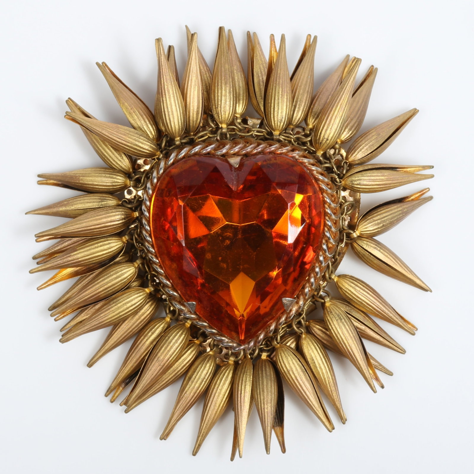 Manfred Kleinert for Dior factory 41 articulated flames brooch with golden rhinestone heart shape (1 of 10)