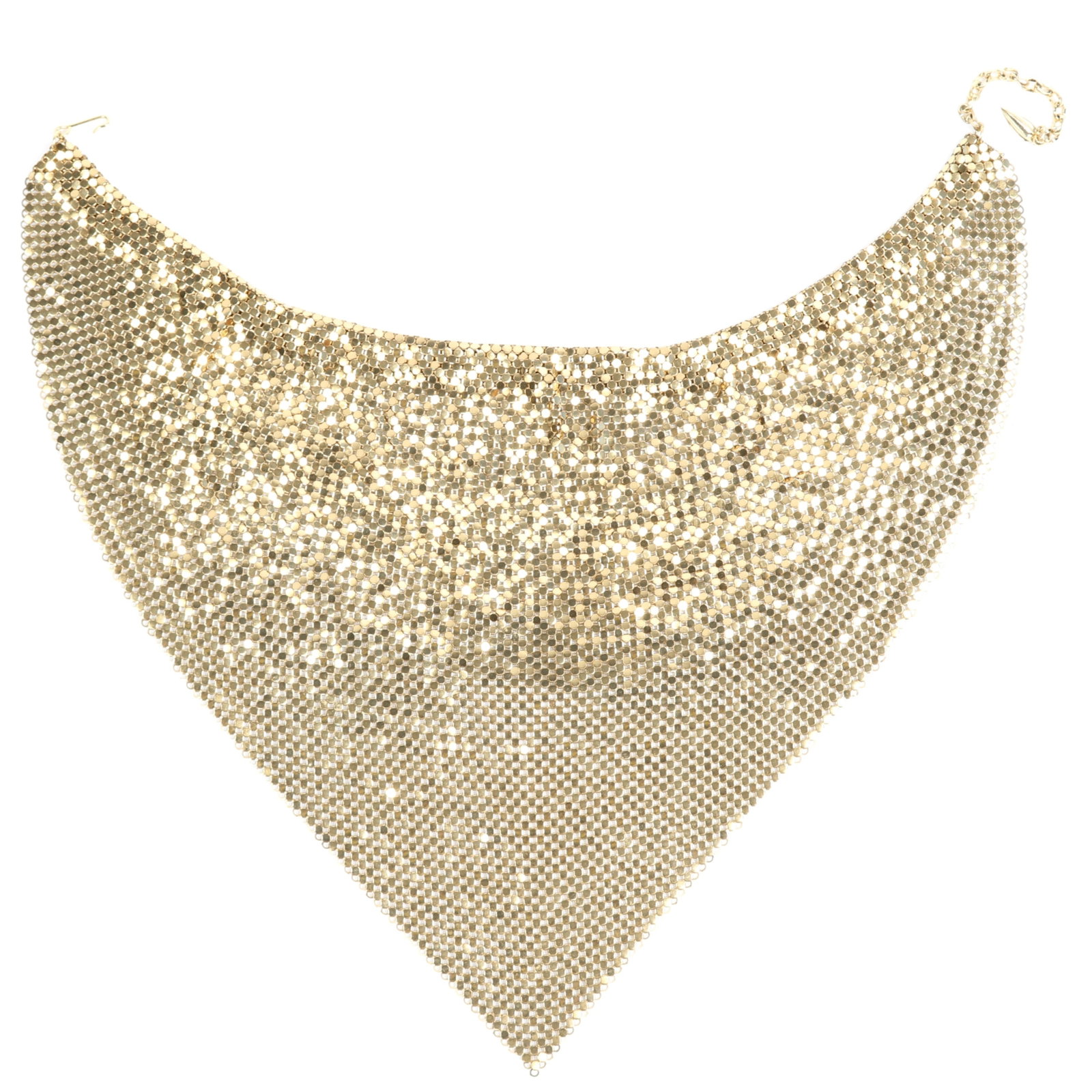 Whiting & Davis gold tone mesh bib necklace 19"L x 9"Drop: Whiting & Davis gold tone mesh bib necklace 19"L x 9"Drop