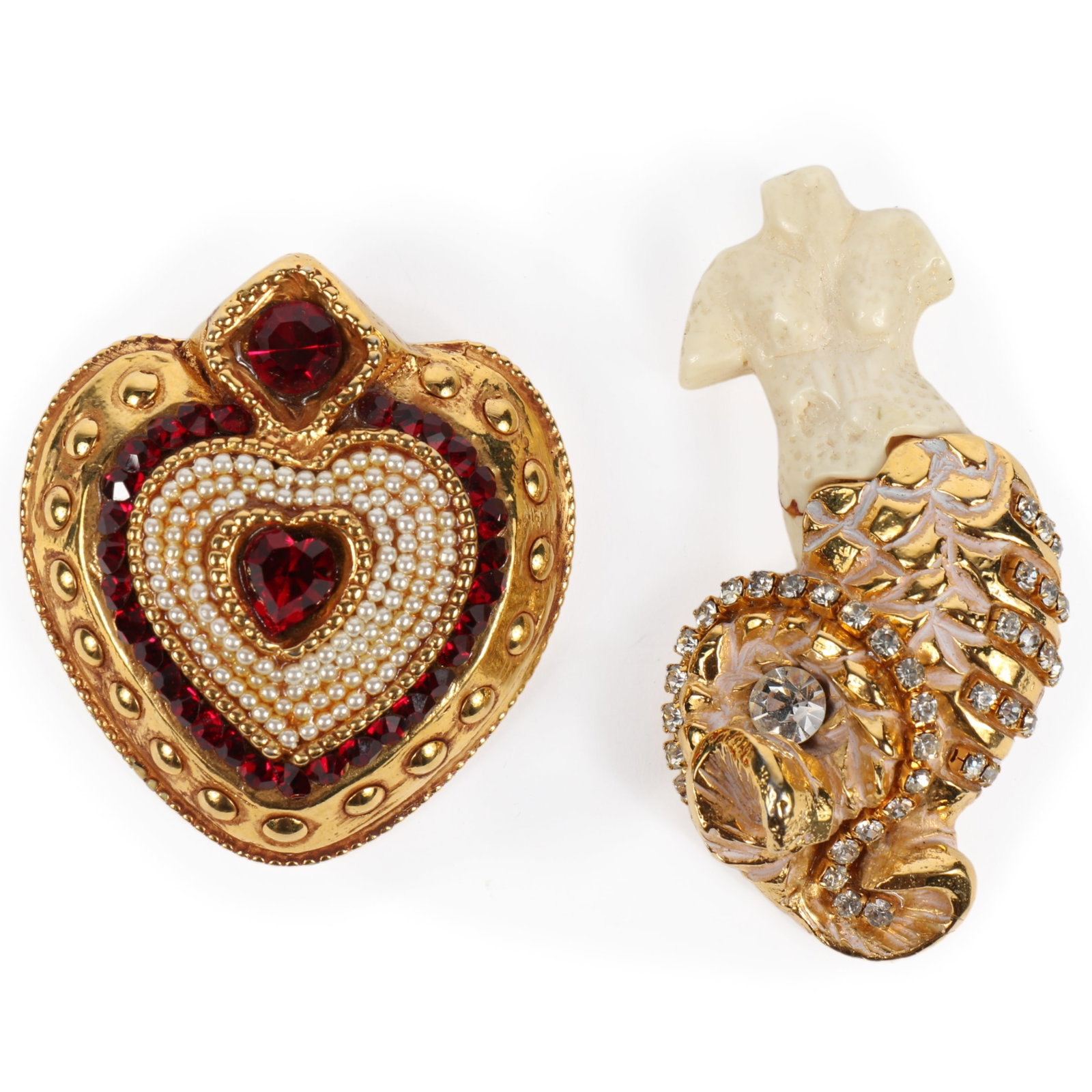 KALINGER Paris RARE French Couture 1980's Figural Heart Brooch and a figural brooch pin, 1"H x 2 (1 of 16)