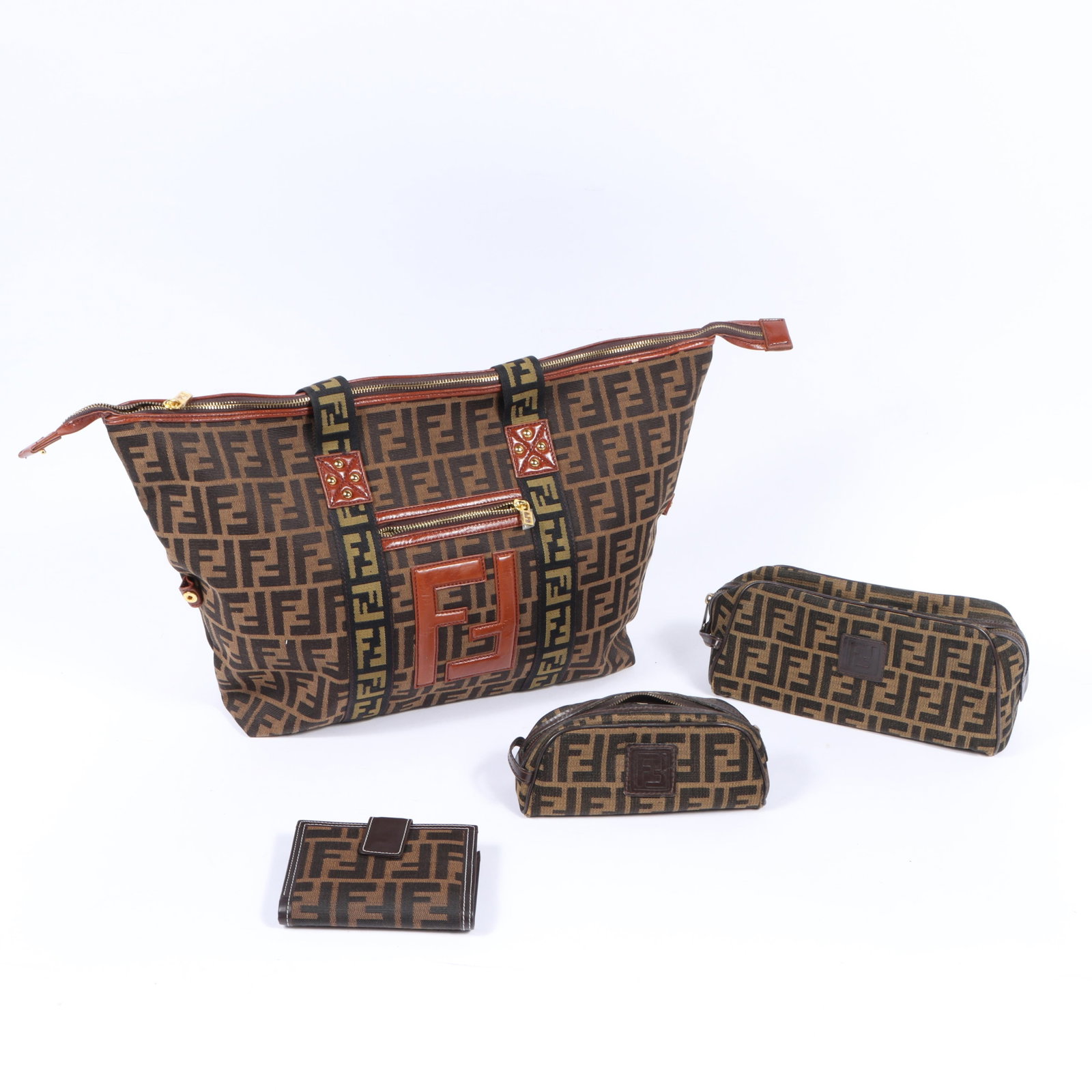 Four Fendi Zucca canvas bags including a weekender bag, two toiletries bags and a wallet 13"H x (1 of 20)