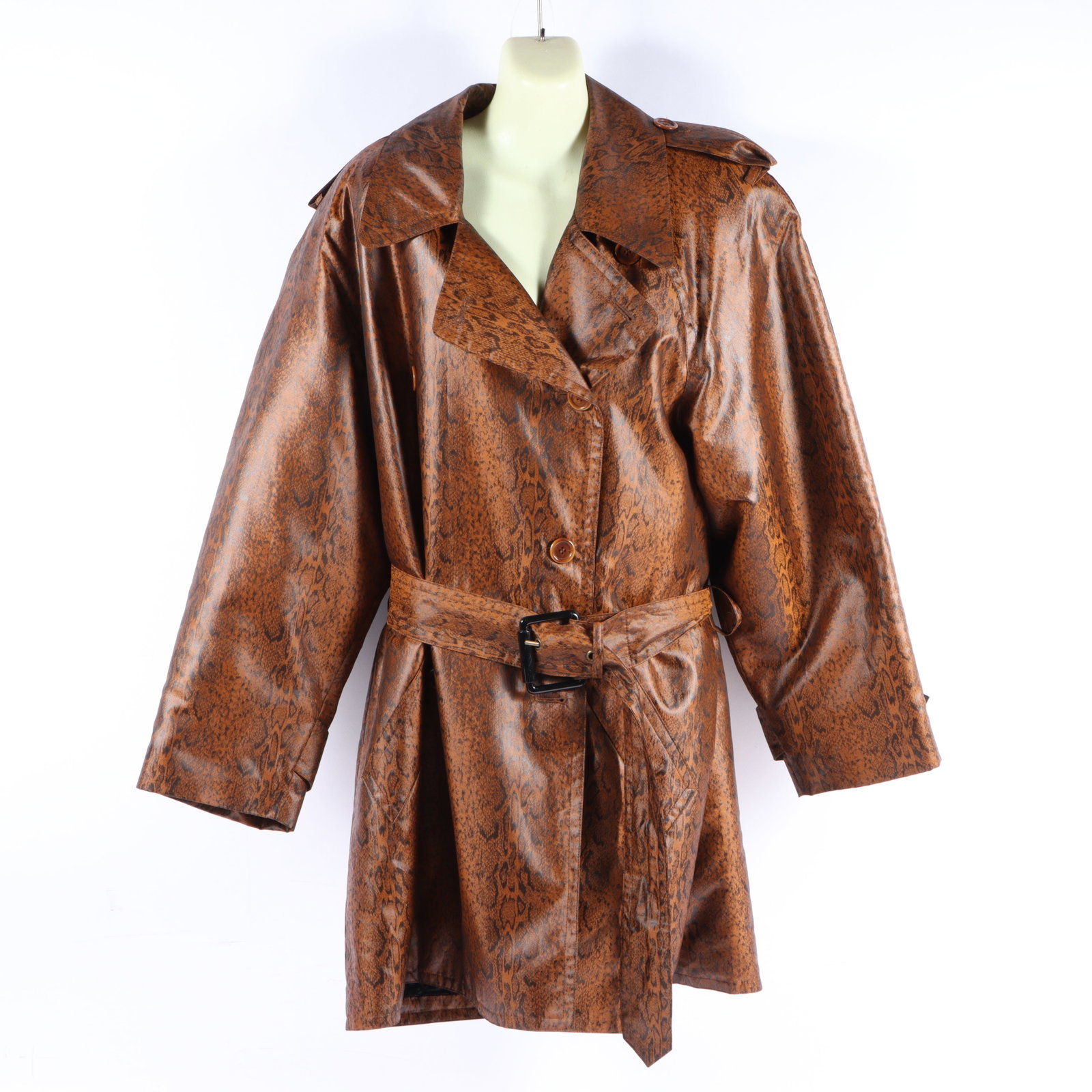 Escada by Margaretha Ley snakeskin animal print raincoat trench coat, quilted inside 24"Pit to pit, (1 of 14)