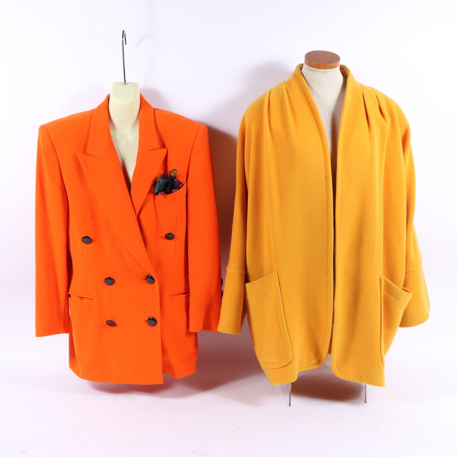 Escada by Margaretha Ley yellow 3/4 length wool coat & orange double breasted wool blazer 28" pit to (1 of 20)