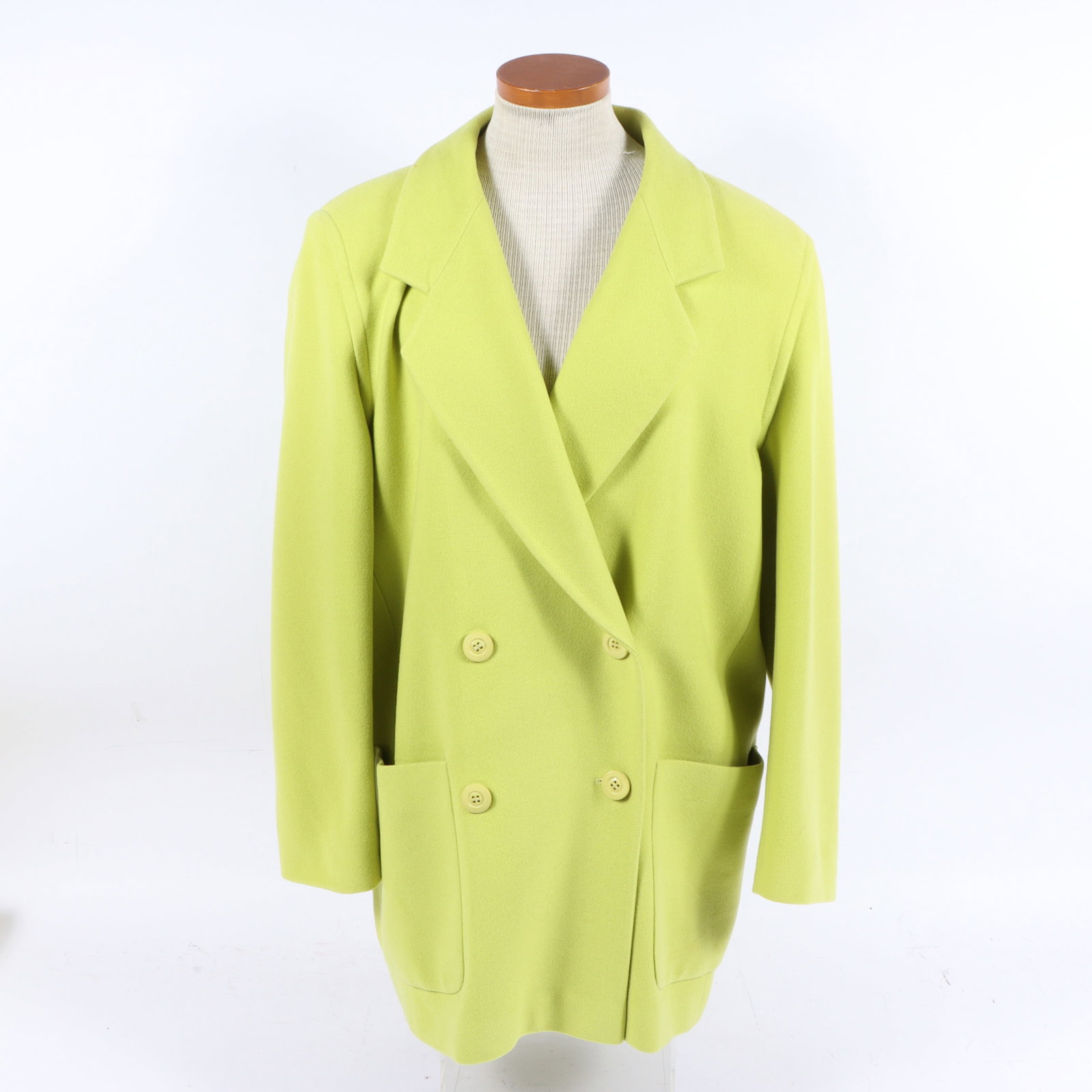 Escada by Margaretha Ley neon yellow double breasted longline wool blazer coat 22" pit to pit, 23" (1 of 11)