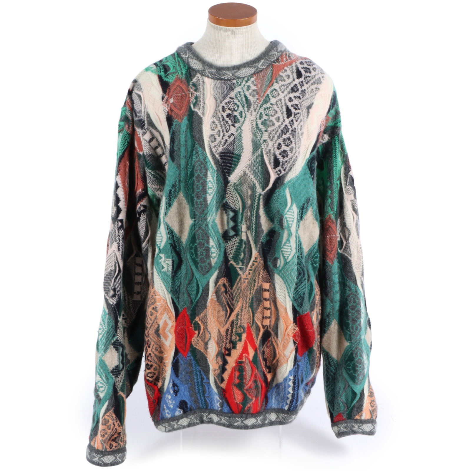 Coogi 3D textured knit oversize crewneck sweater 25"Pit to pit x 29"Collar to bottom hem x 20 (1 of 9)