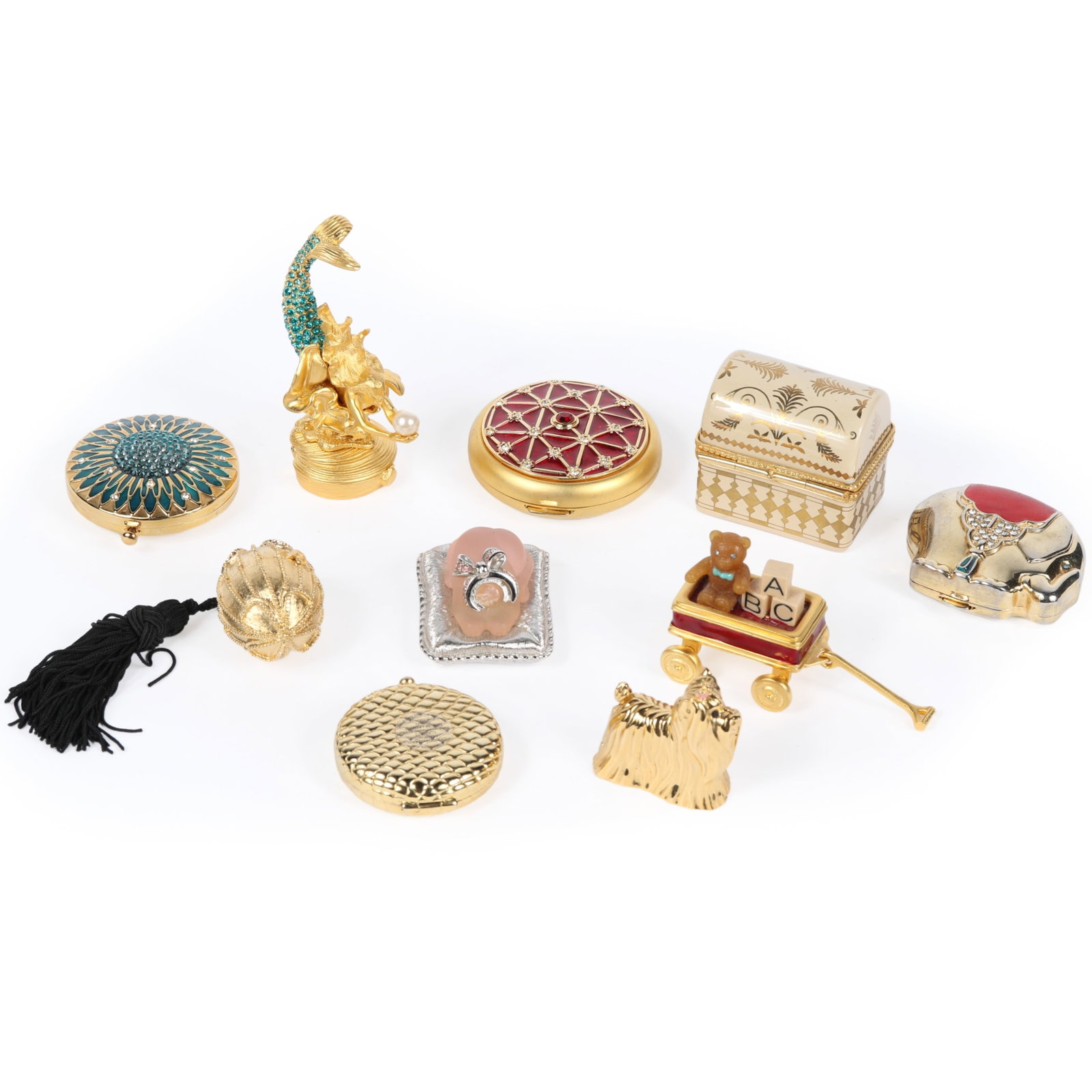 Estee Lauder collectible compacts, solid perfume compacts, pill boxes, and figures. 1 3/4"H x 1 (1 of 13)