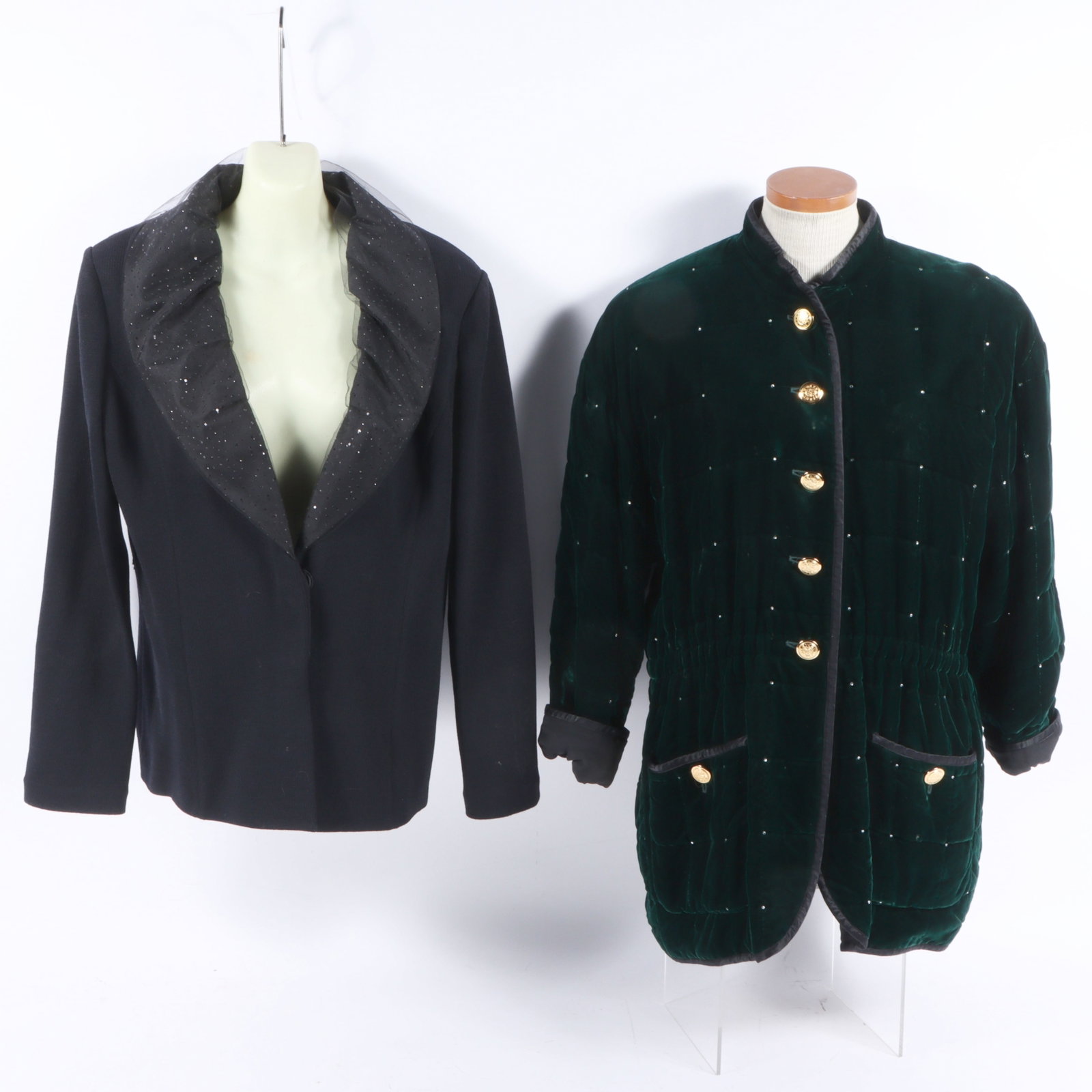 St. John Evening black jacket with decorative collar & Escada by Margaretha Ley green quilted velvet (1 of 17)