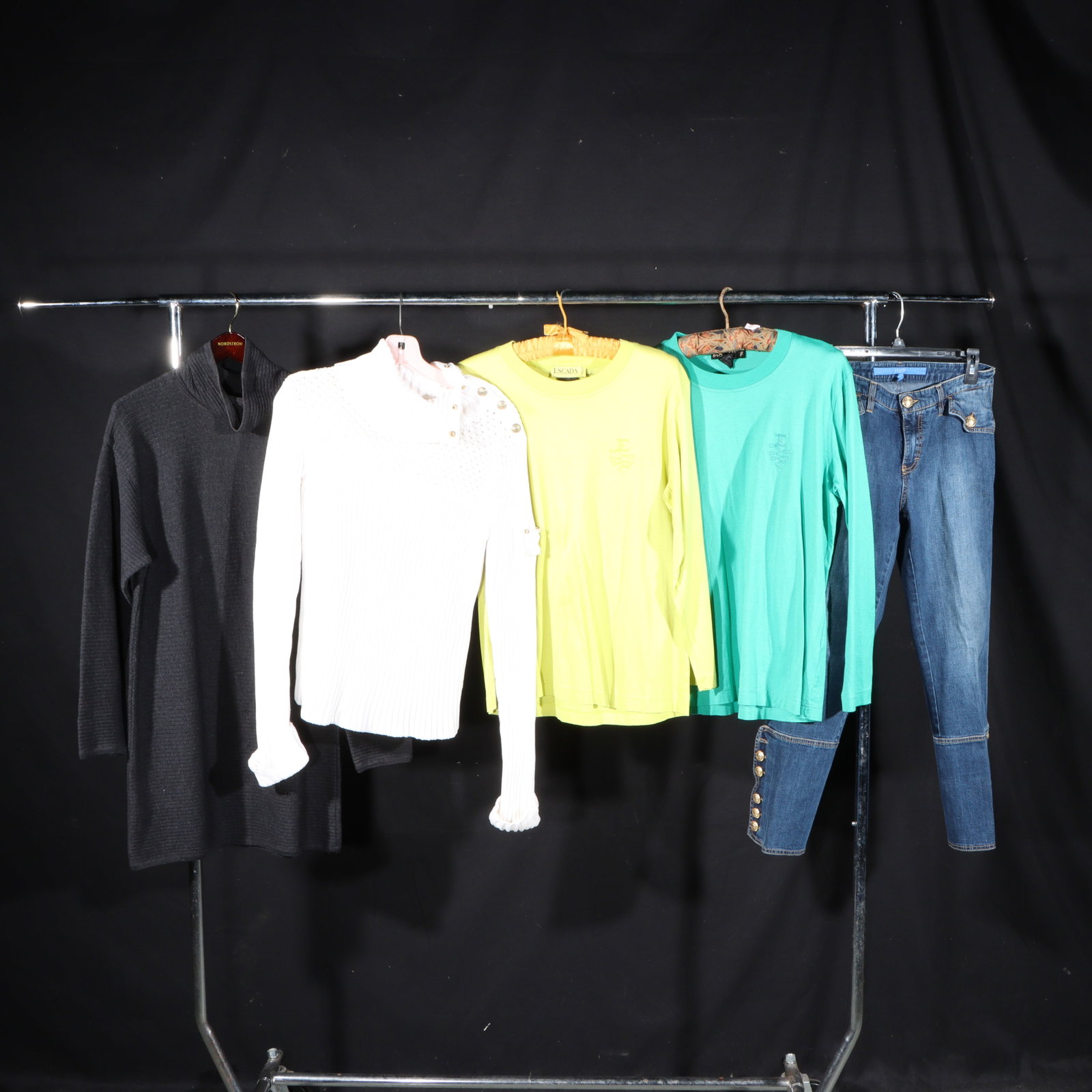 5pc. Escada collection; cropped jeans 16"Pit to pit x 27"Collar to bottom hem x 16"Bottom hem; size (1 of 18)