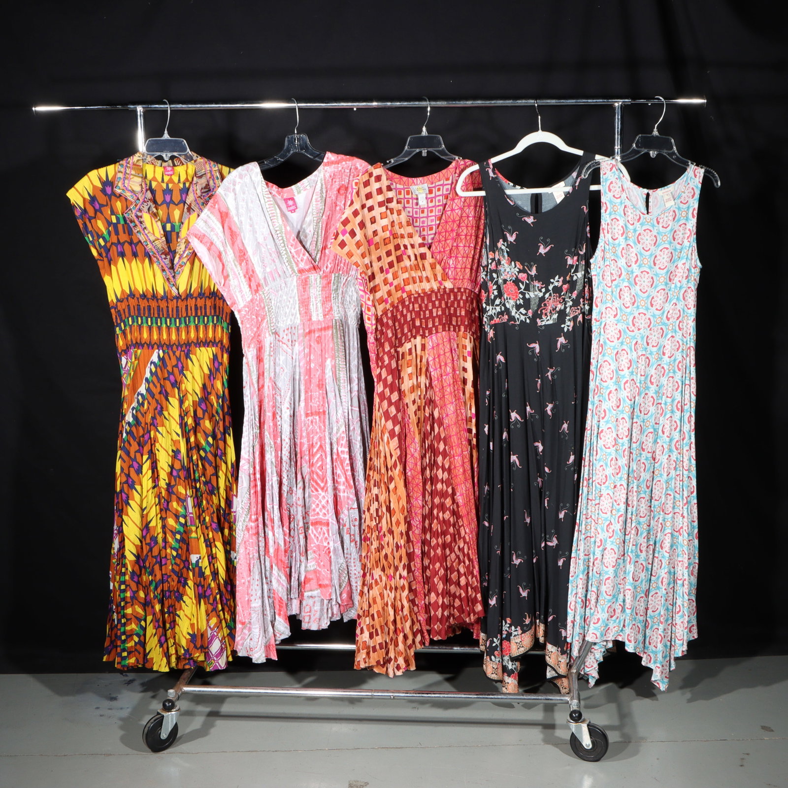 Collection of 5 Sandy Starkman & Sundance colourful maxi dresses 20"Pit to pit, 40 1/2"Collar to (1 of 14)