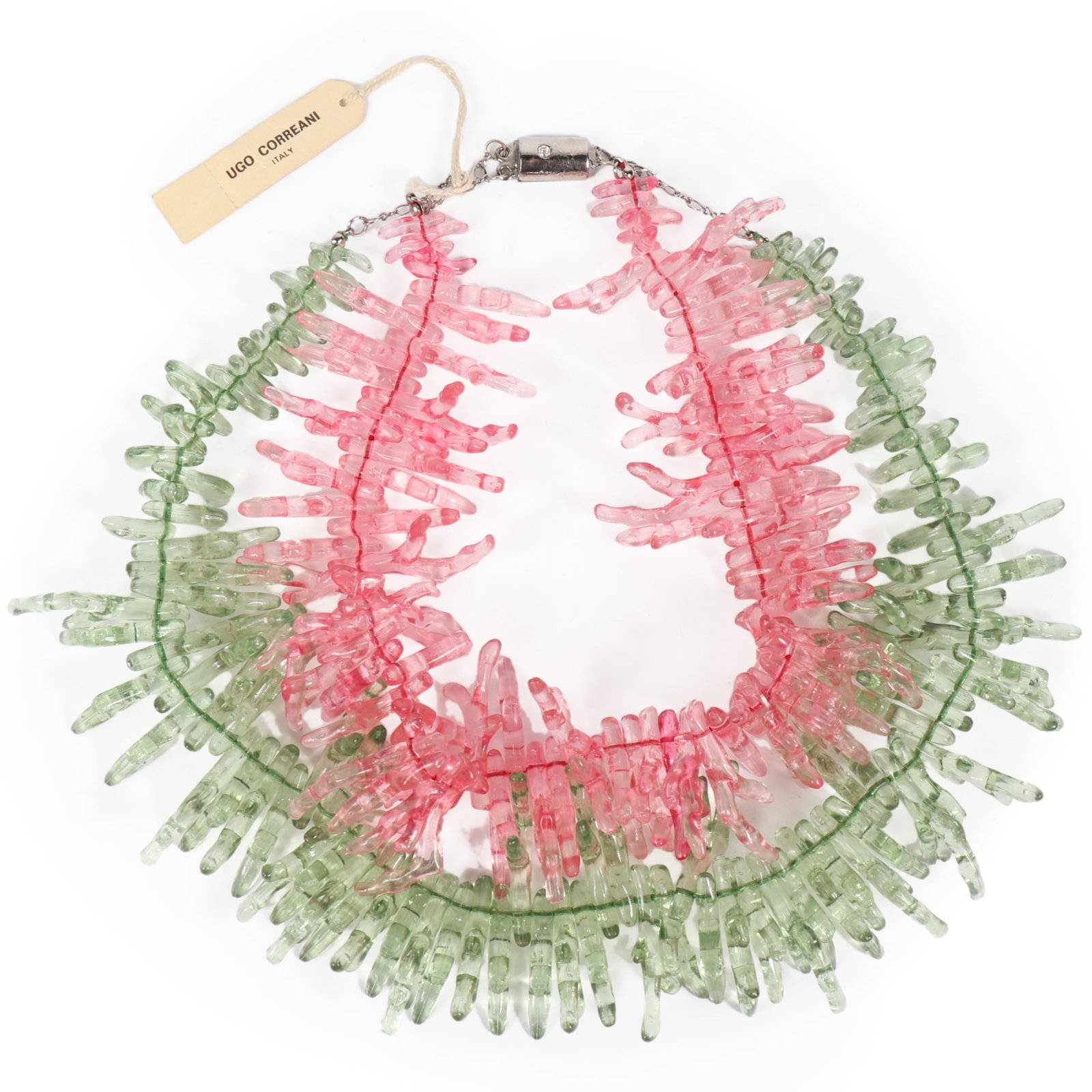 Ugo Correani pink and green resin coral-branch statement necklace 21"L (1 of 12)