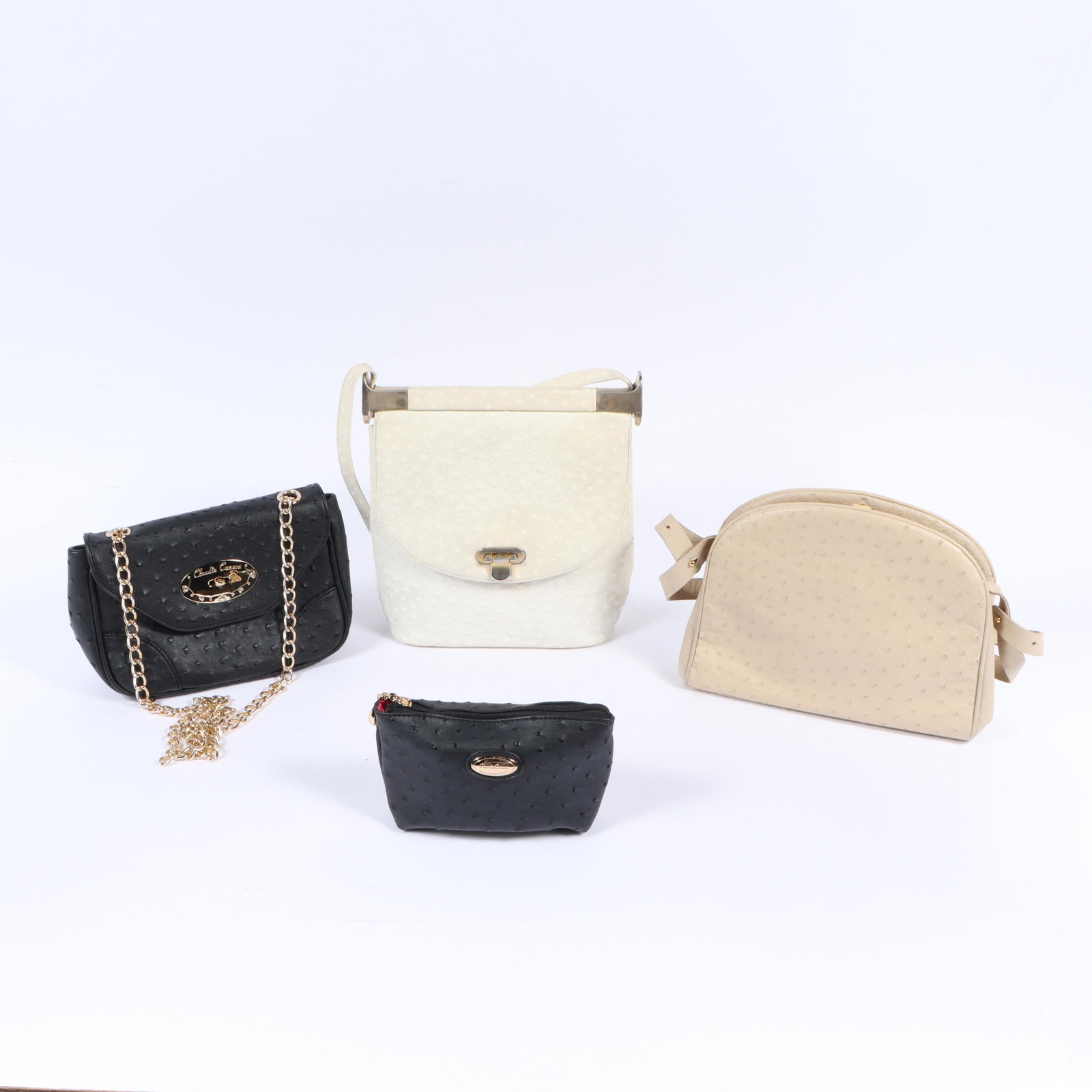 Collection of four ostrich embossed leather bags including Claudia Canova 10"H x 10"W(body), (1 of 17)