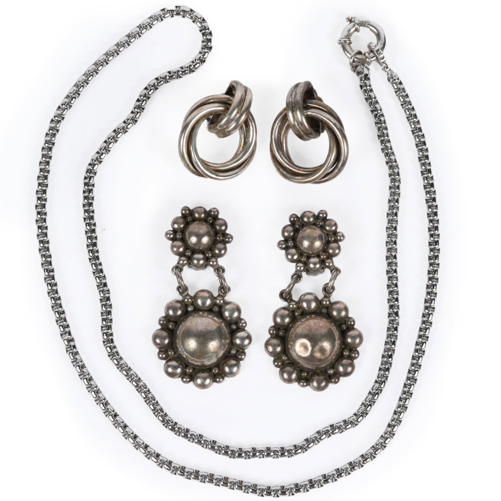 Sterling silver jewelry 3pc.; Necklace and Earrings including Carsi Taxco earrings and Zina (1 of 15)