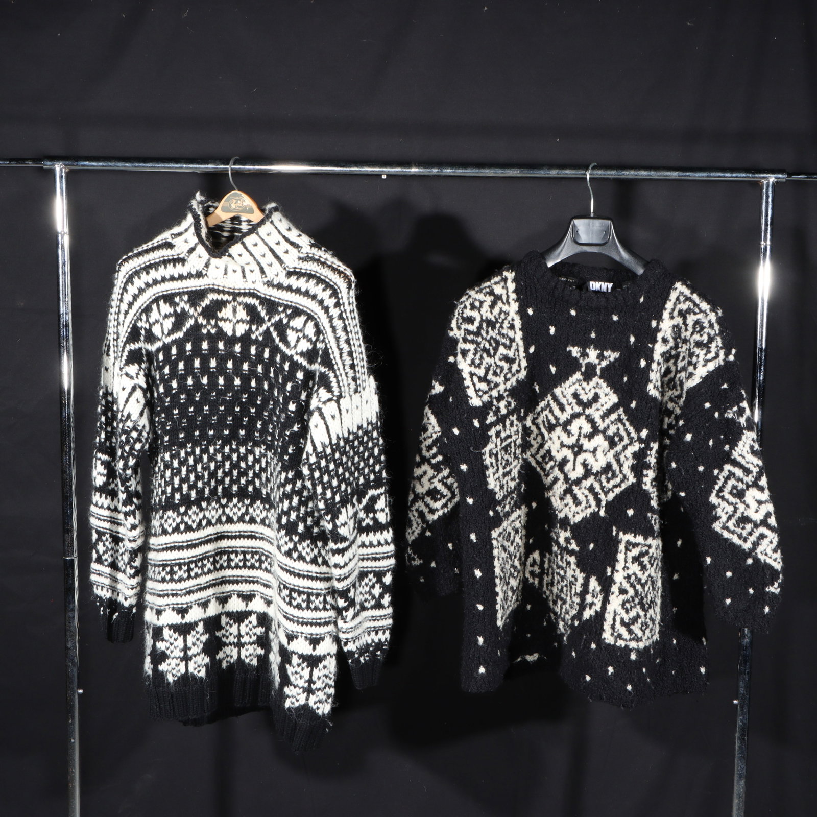 Pair of DKNY wool oversize knit sweaters 22"Pit to pit x 37"Collar to bototm hem x 23"Bottom hem; (1 of 13)