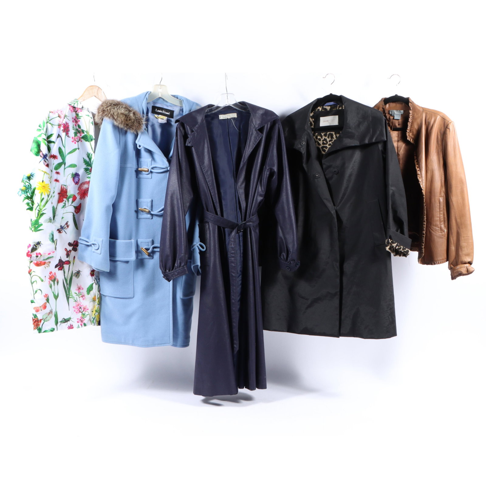 Collection of designer coats including dark blue Givency raincoat and a blue winter coat with a (1 of 20)