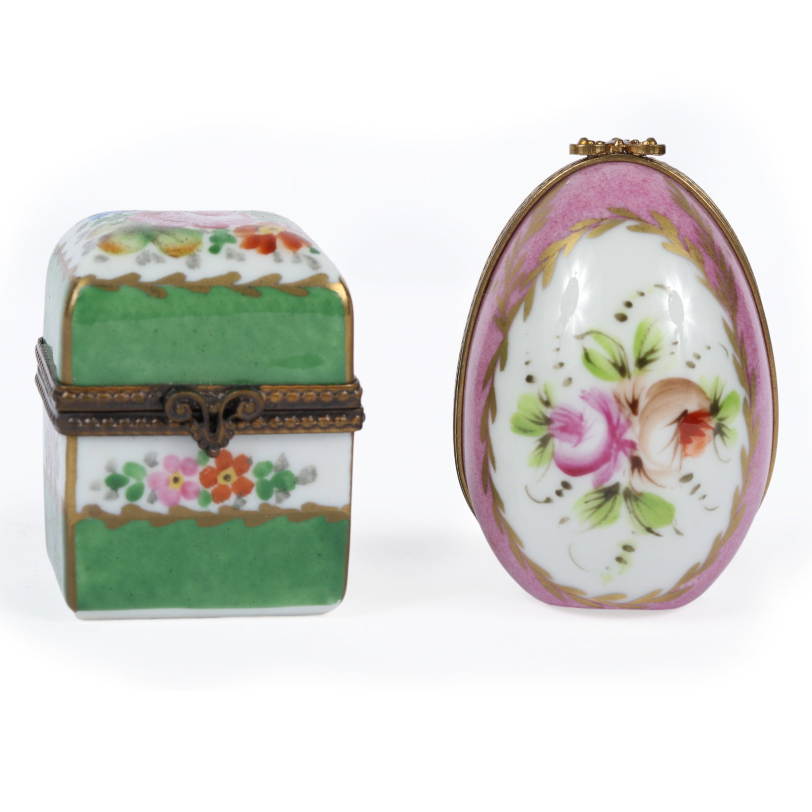 Two hand-painted Limoges? porcelain hinged trinket boxes with encased perfume vials 1 3/4"H x 1 (1 of 11)