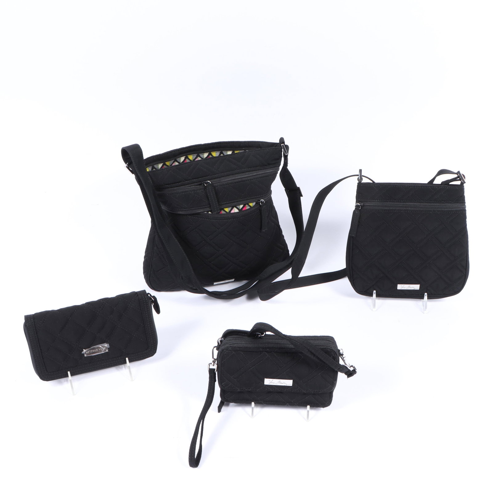 Collection of Four Vera Bradley black quilted purses and wallets 11"h X 12"W(body), 14"Strap drop - (1 of 8)