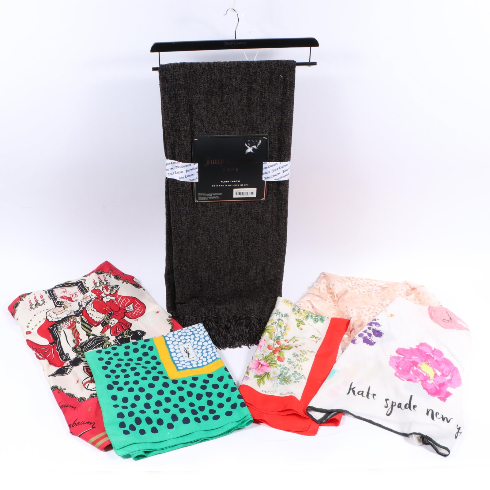 Collection of Accessories featuring a Juicy Couture blanket & 5 scarves including Gucci, Kate Spade, (1 of 20)