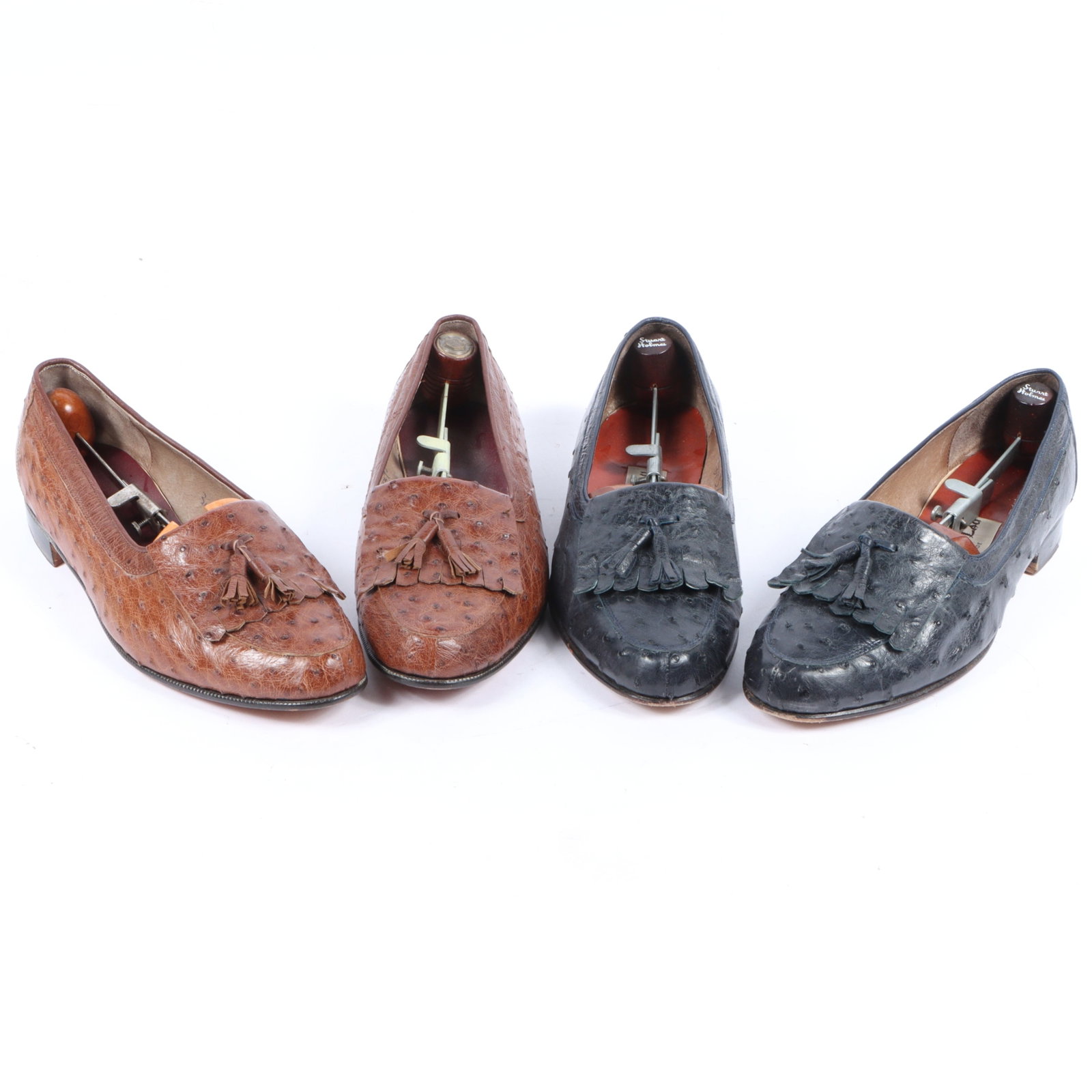 Shoeman Lau Hong Kong, 2 Pair of handmade ostrich leather shoes / loafers. 11 3/4"Length x (1 of 13)