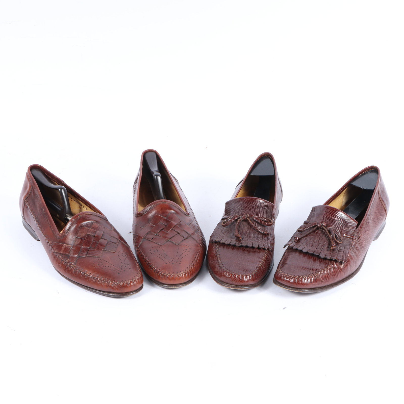 Two pairs of Men's Santoni leather loafer shoes, size 12. 12"Long x 4"W (one shoe measured); size 12 (1 of 13)