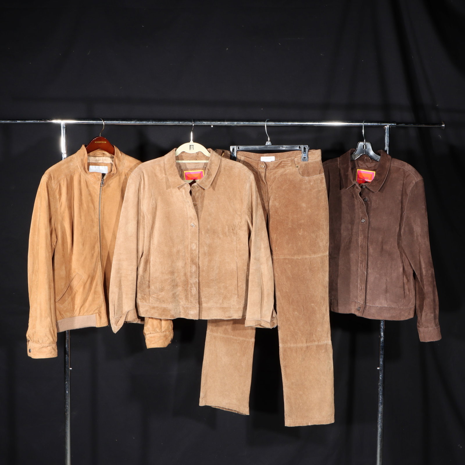 4 pc. collection of Isaac Mizrahi for Target suede jackets & pants 22"Pit to pit, 20"Collar to (1 of 18)