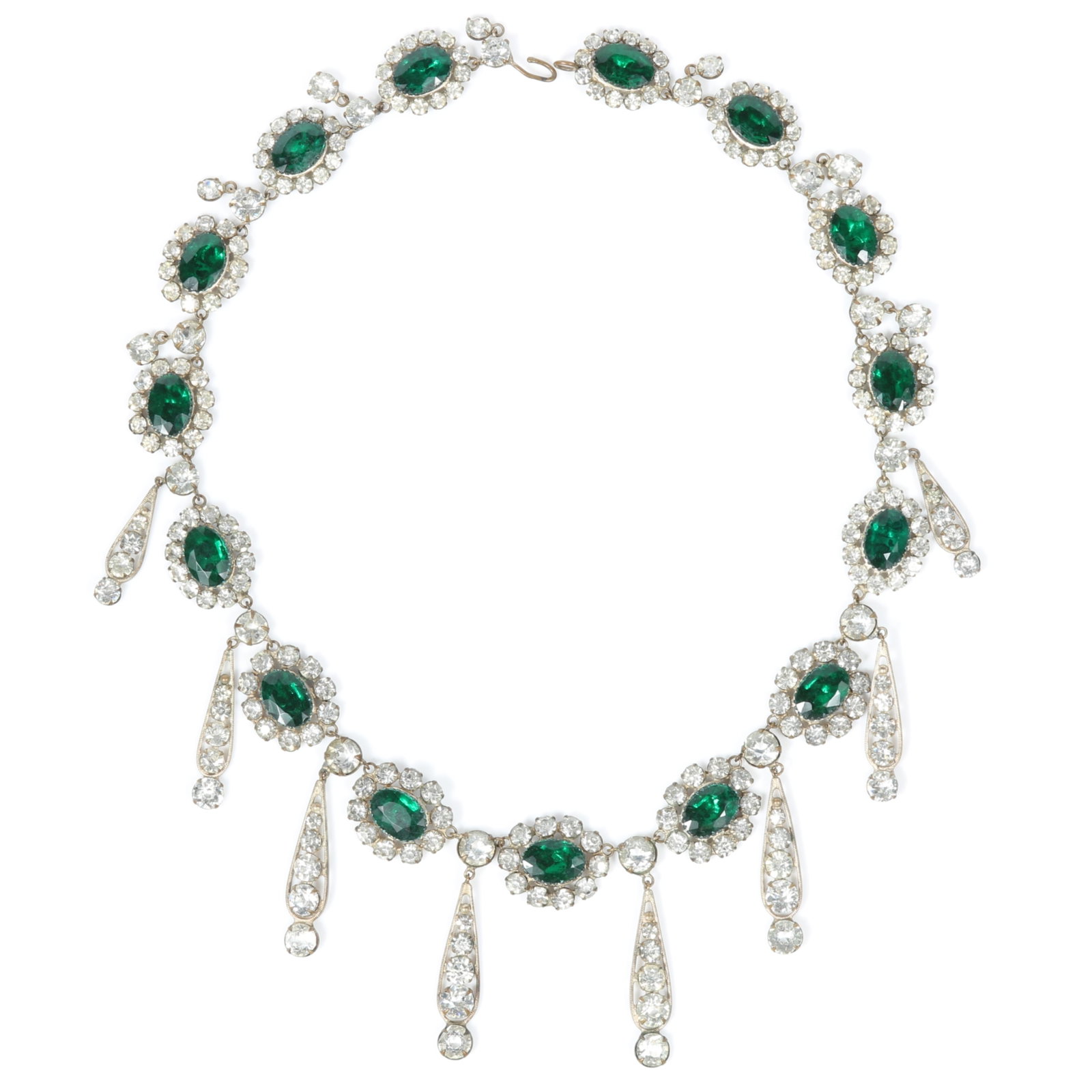 Fabulous Georgian or Victorian foiled paste stone fringe necklace with a series of prominent green (1 of 20)