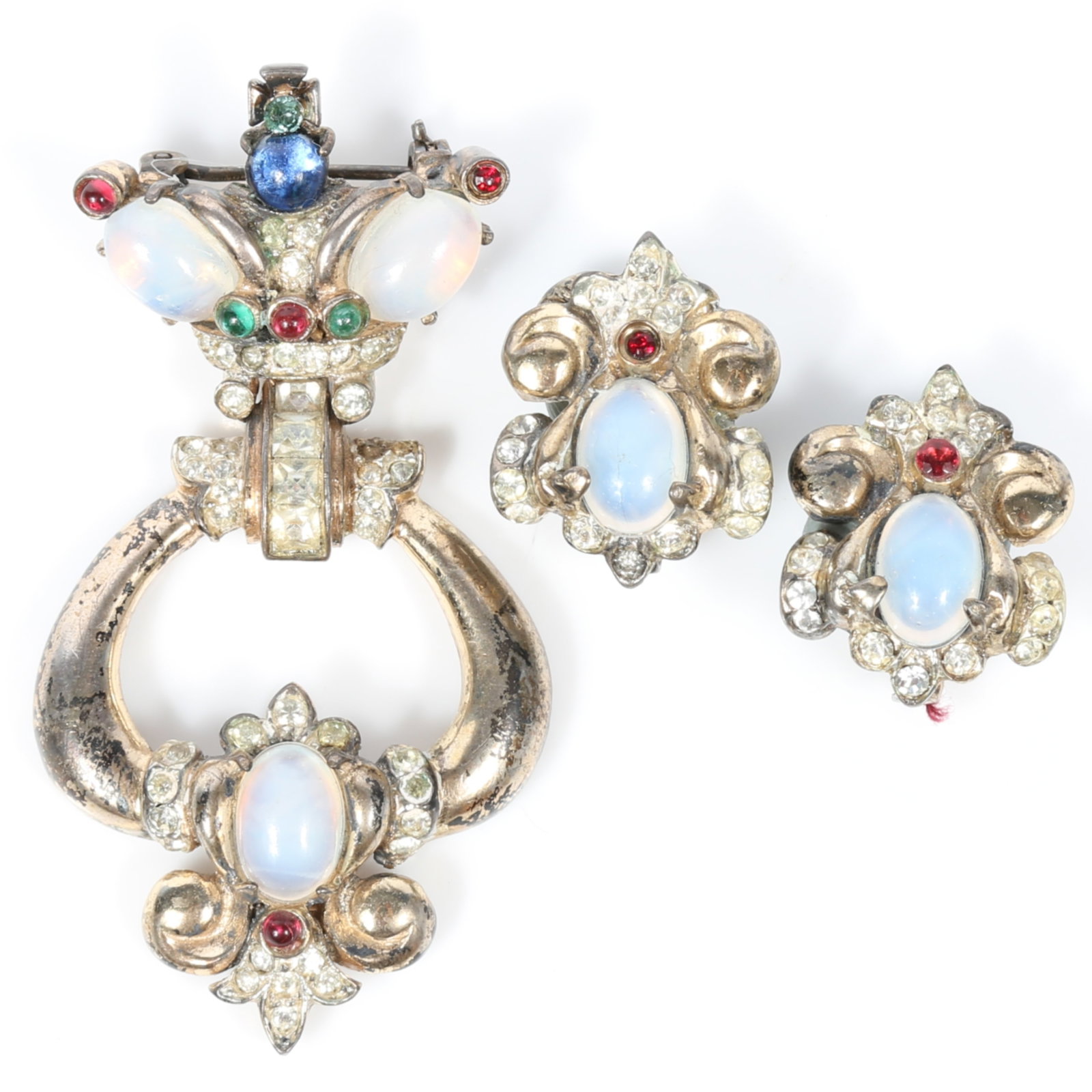 Coro Craft / CoroCraft retro sterling vermeil door knocker crown brooch with matching earrings (1 of 11)