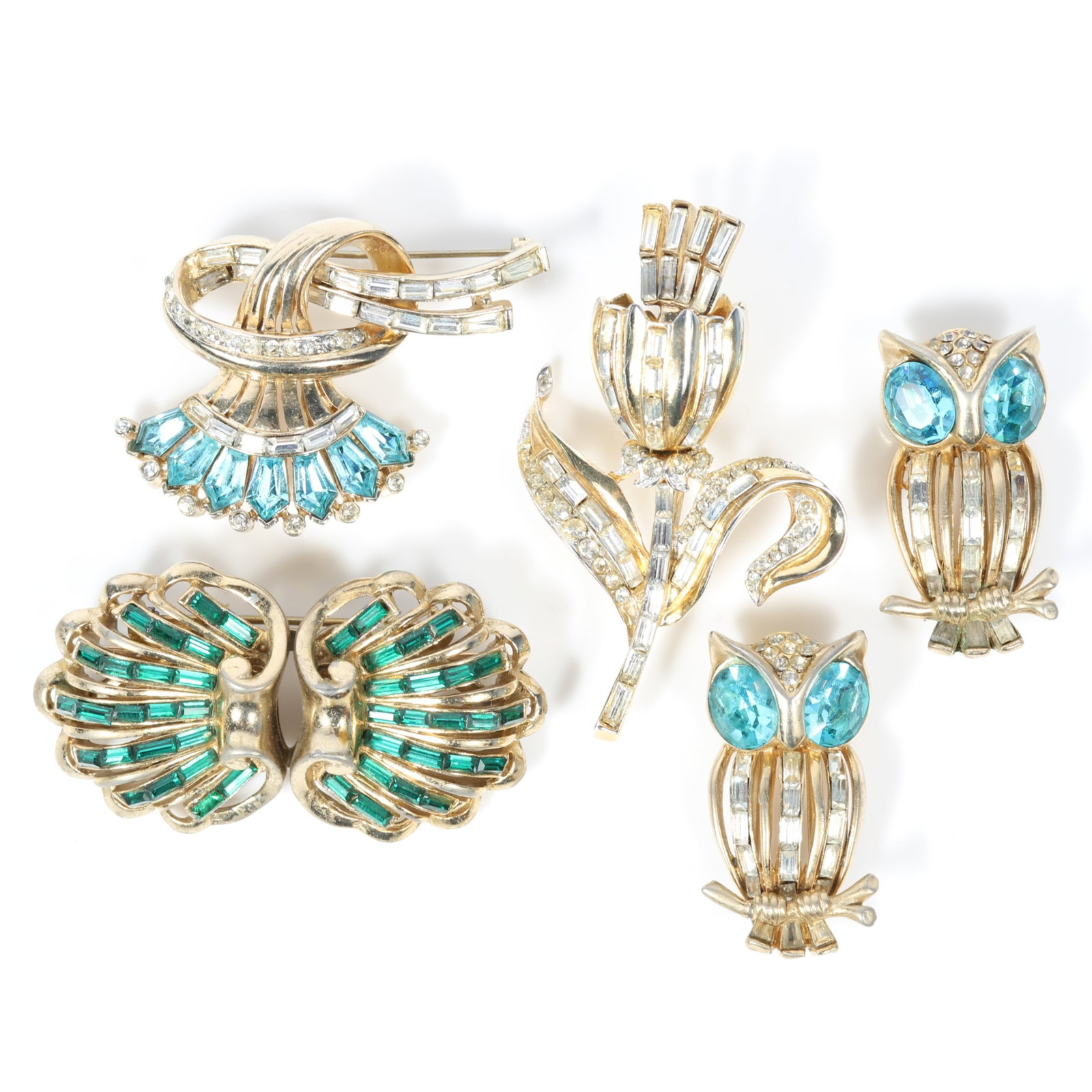 Coro Craft / Corocraft 4pc group including: Duette shell with green baguettes, pair of owl fur clips (1 of 16)