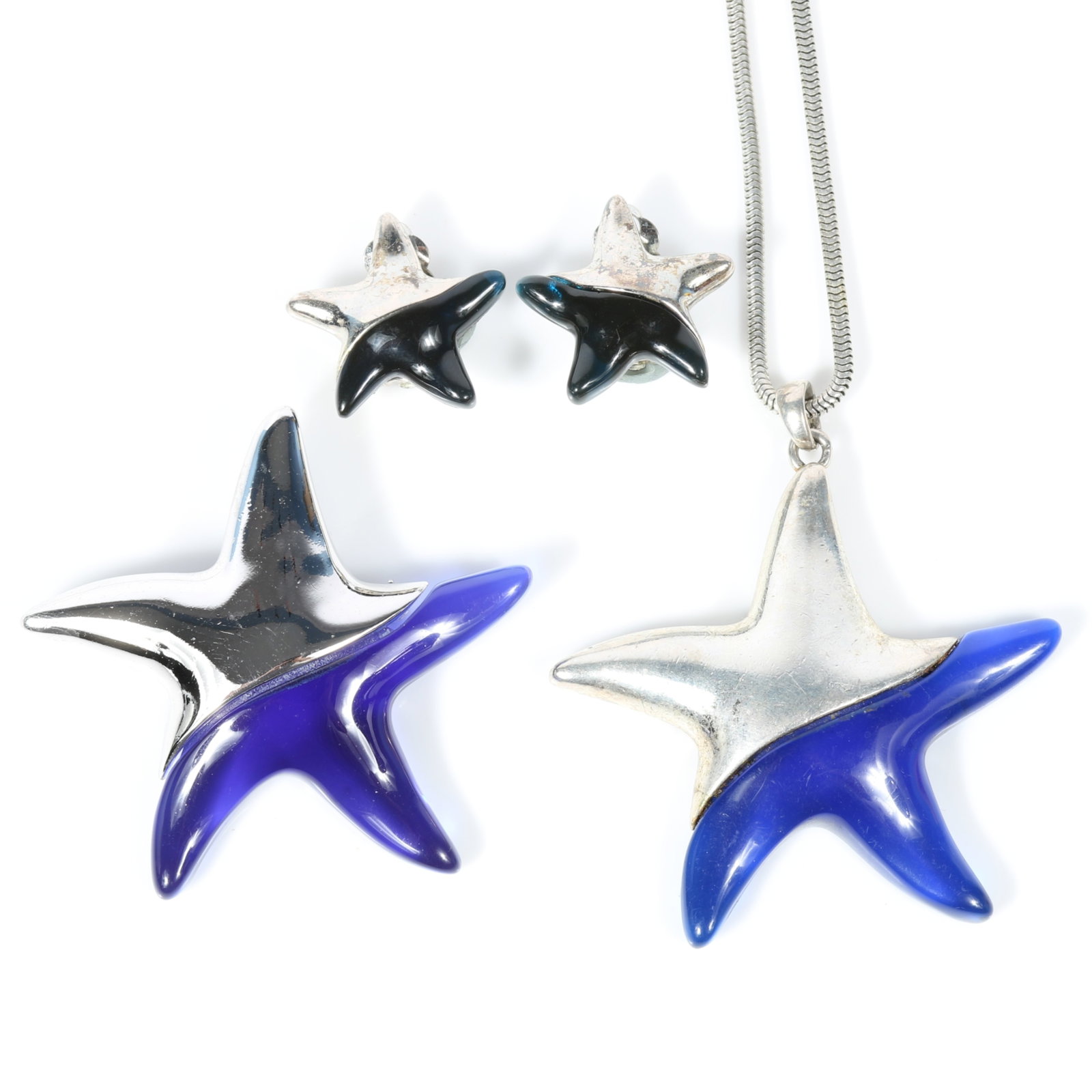 Givenchy blue jelly resin starfish parure with pendant necklace, brooch, and earrings 40"L x 3"Drop (1 of 13)