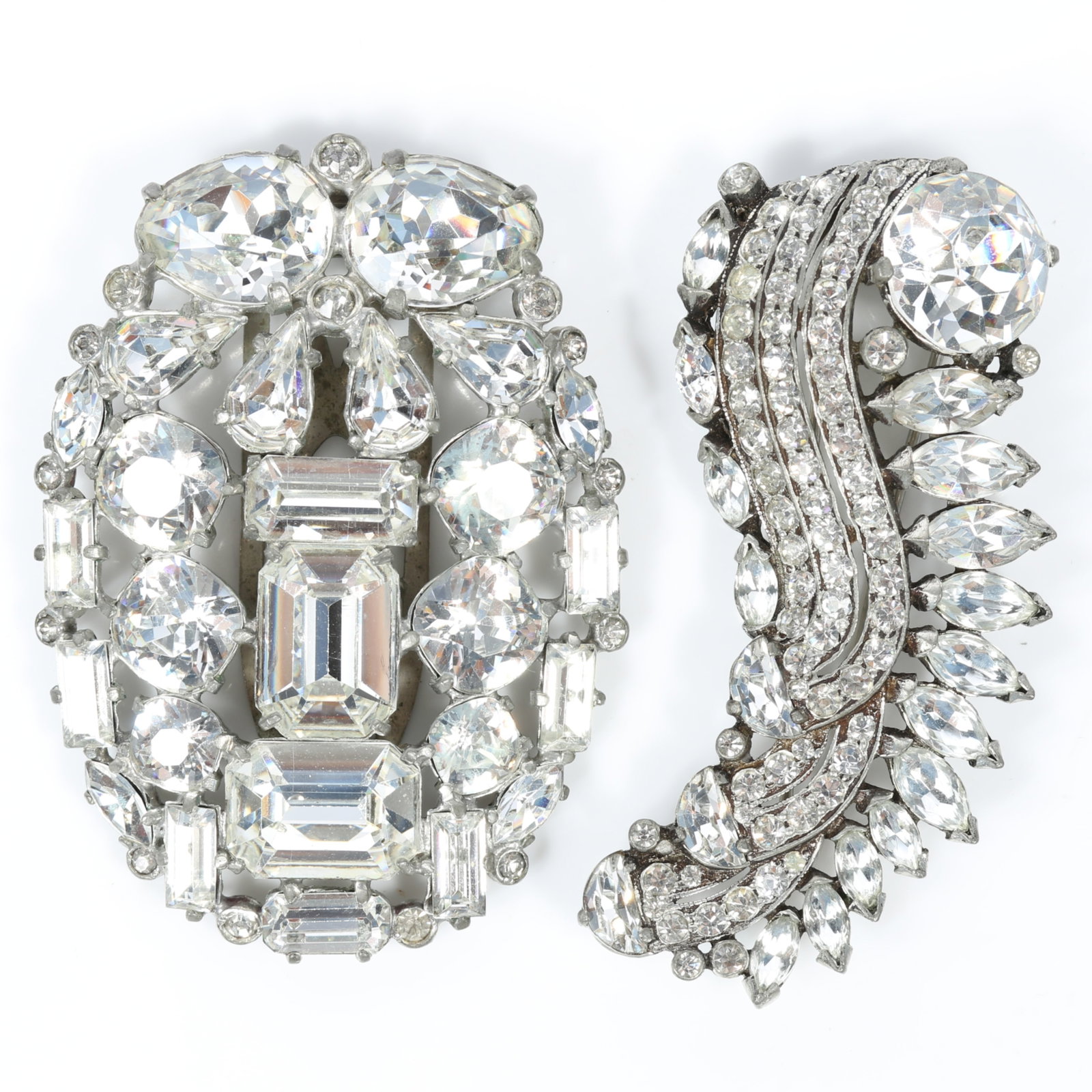 Eisenberg Original 2pc group: shield form diamante rhinestone dress clip and feather shaped diamante (1 of 14)