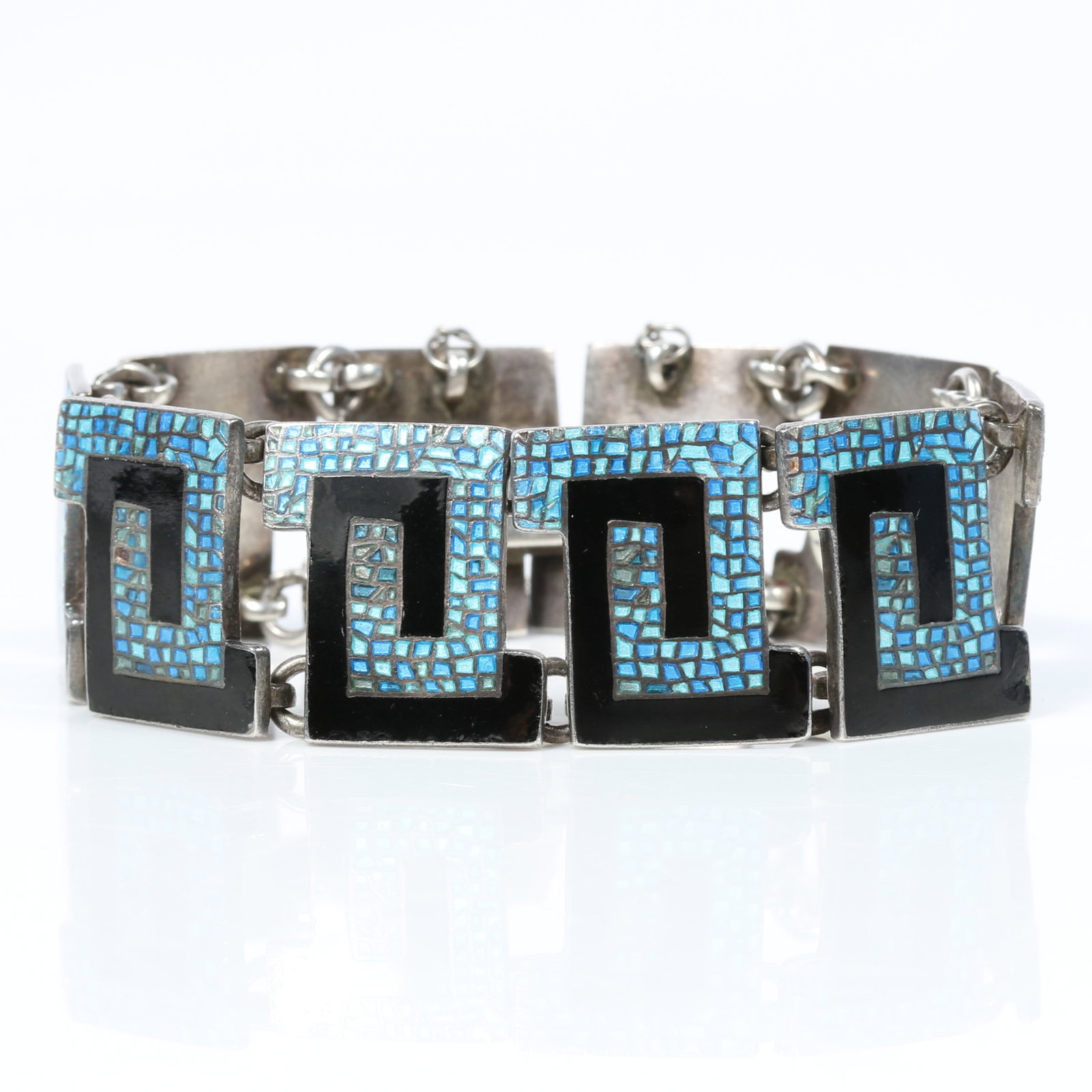 Margot de Taxco Mexican sterling panel bracelet featuring an interlocking Greek key pattern with (1 of 9)
