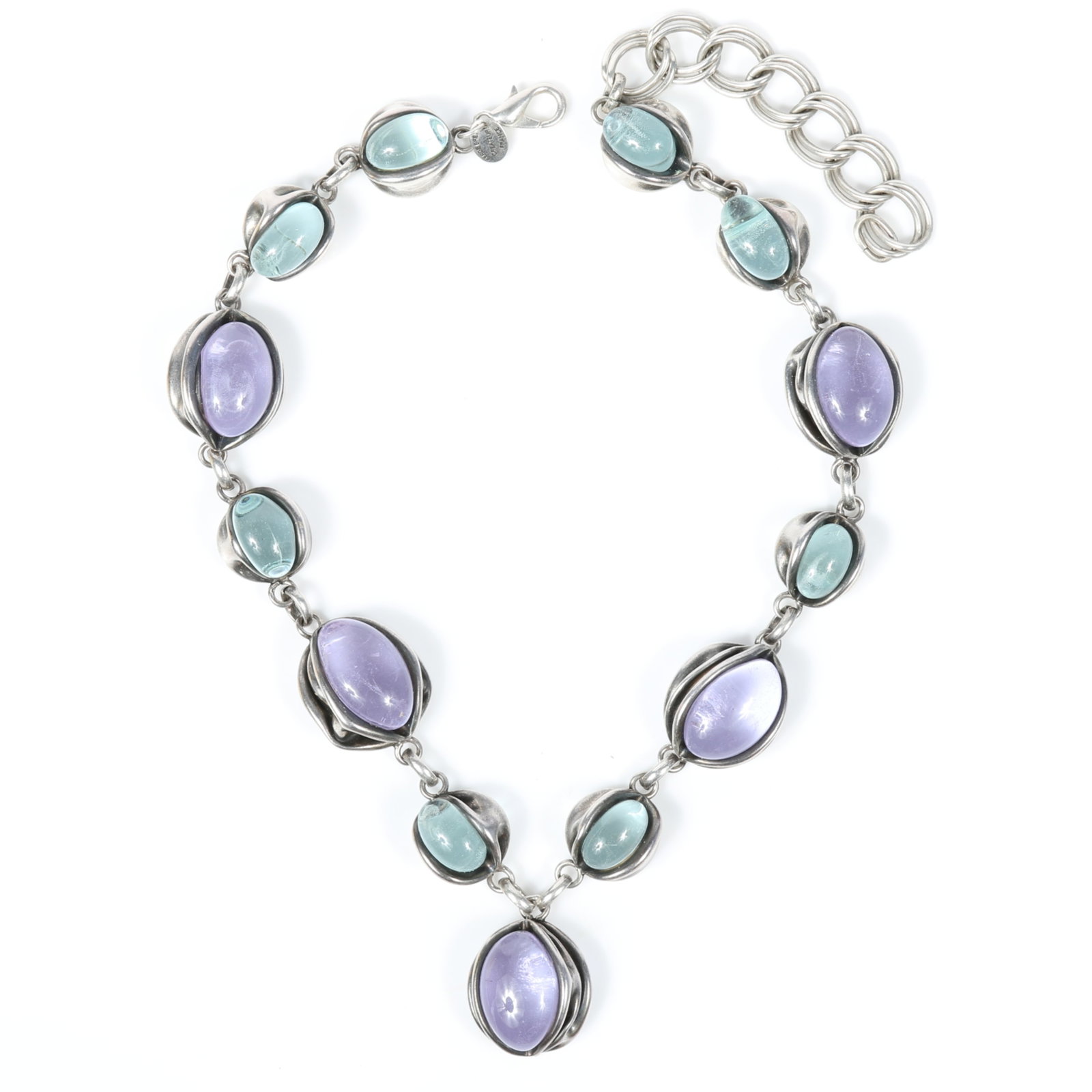Serge Breton Modernist French designer necklace with lavender and translucent sea-blue p?te de verre (1 of 13)