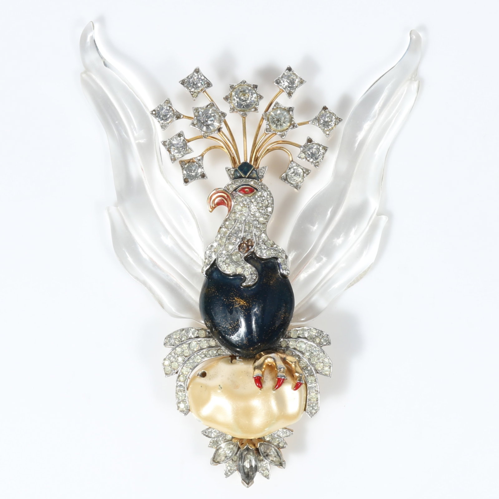 Extremely Rare Trifari 1941 David Mir patriotic eagle perched on rock pin brooch with lucite wings, (1 of 20)