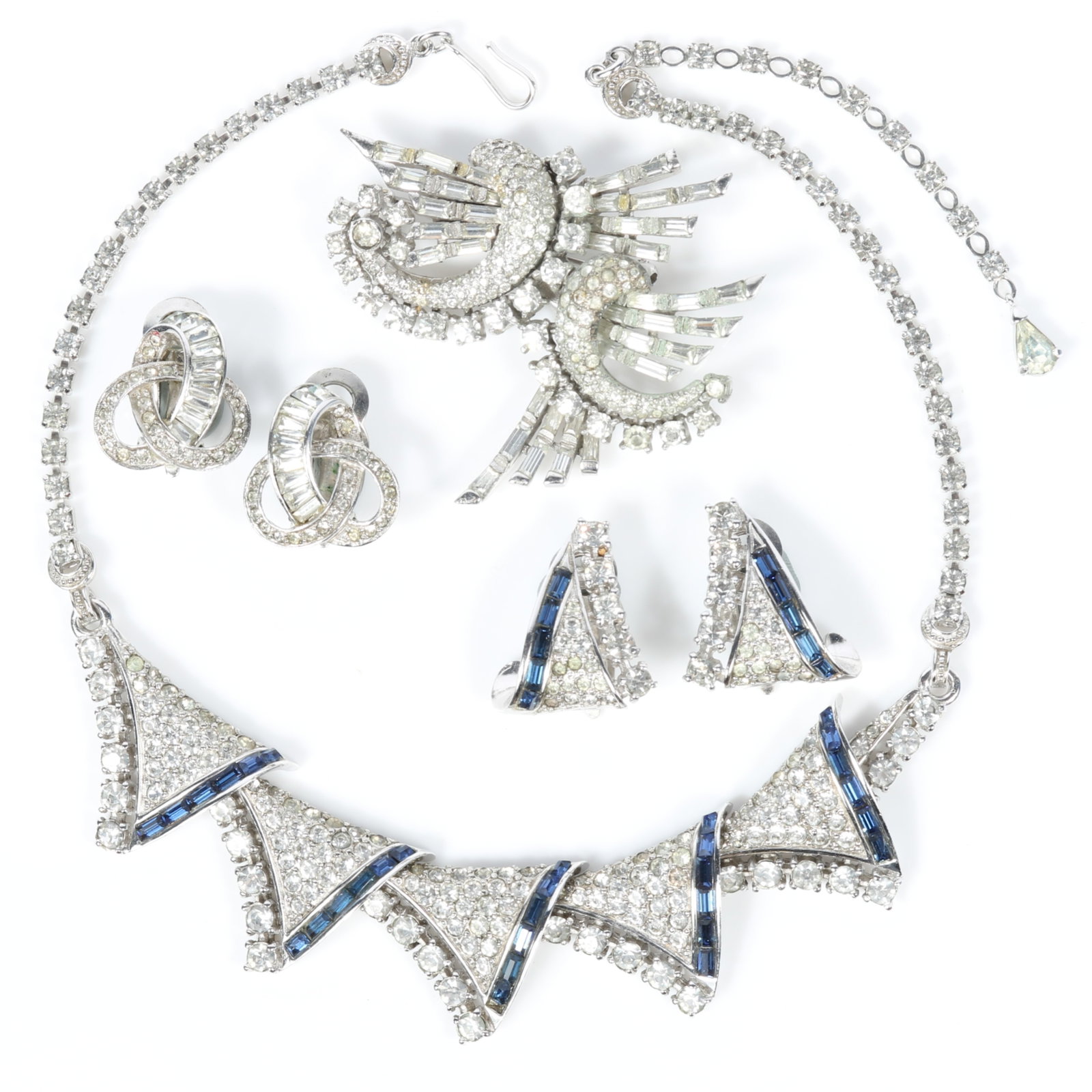 Pennino 4pc rhinestone jewelry group including Art Deco style triangular necklace and matching (1 of 16)