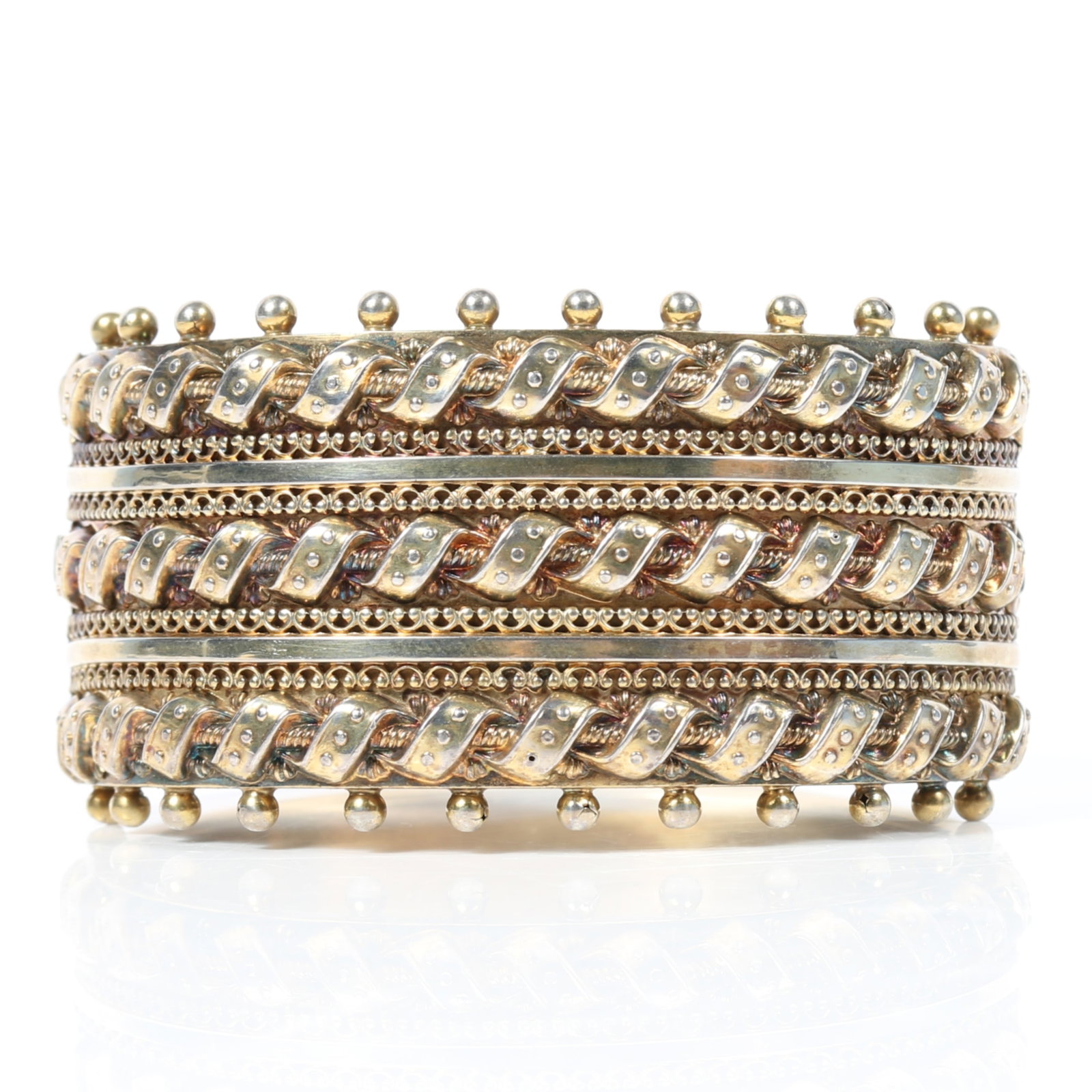 Victorian Etruscan Revival hinged sterling cuff bracelet crafted by the prominent English (1 of 11)