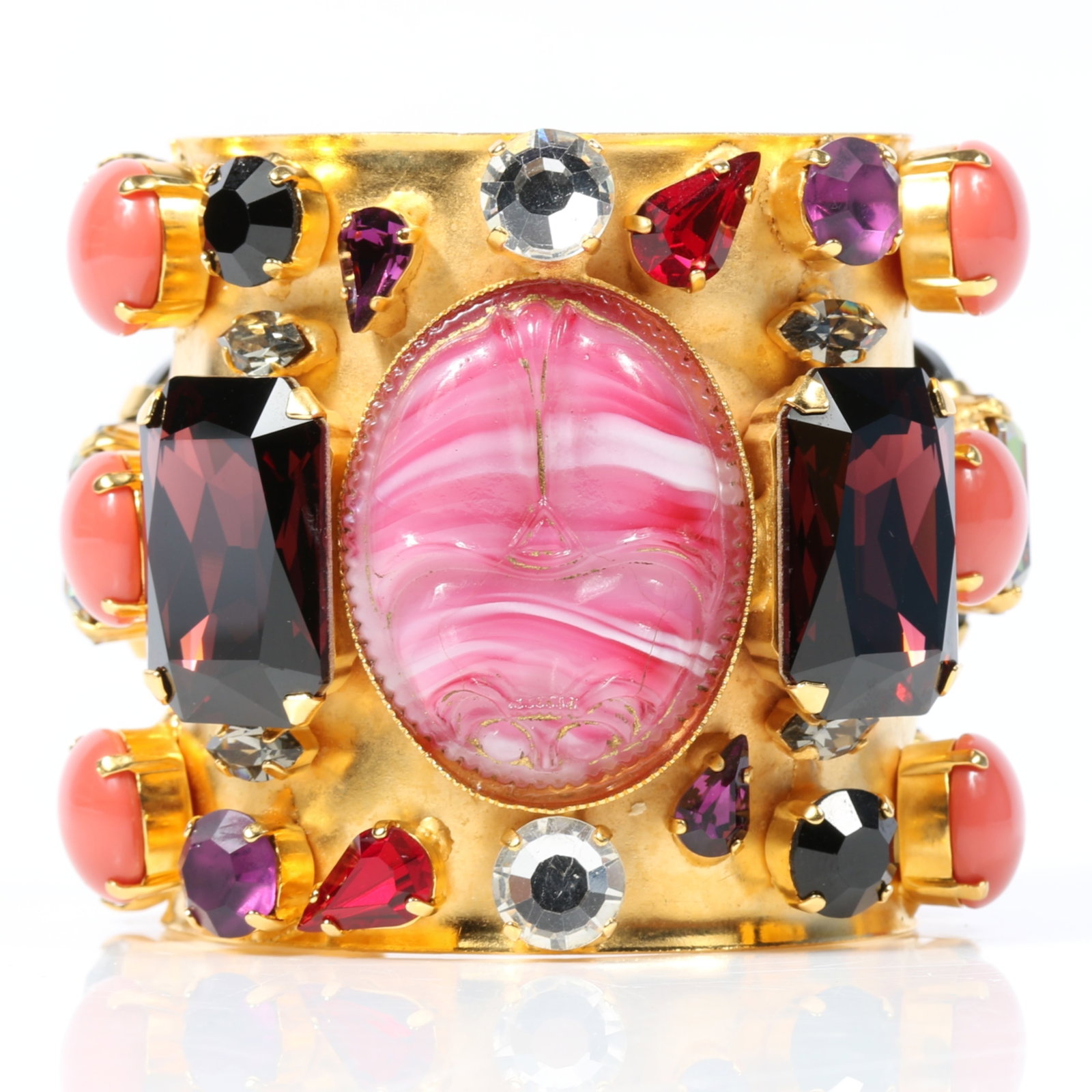 GIANT Hanna Bernhard Paris couture cuff bracelet featuring candy stripe molded art glass scarab (1 of 9)