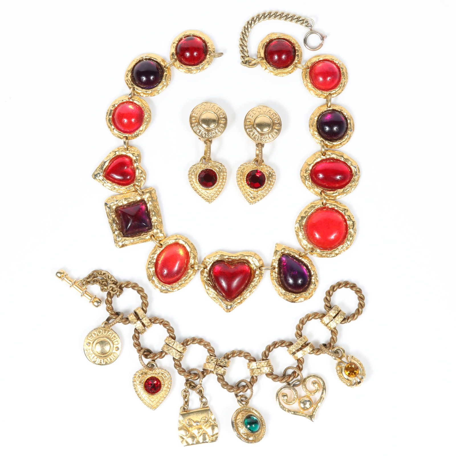 Edourd Rambaud French couture 3pc group including jelly cabochon necklace, and heavy double sided (1 of 15)