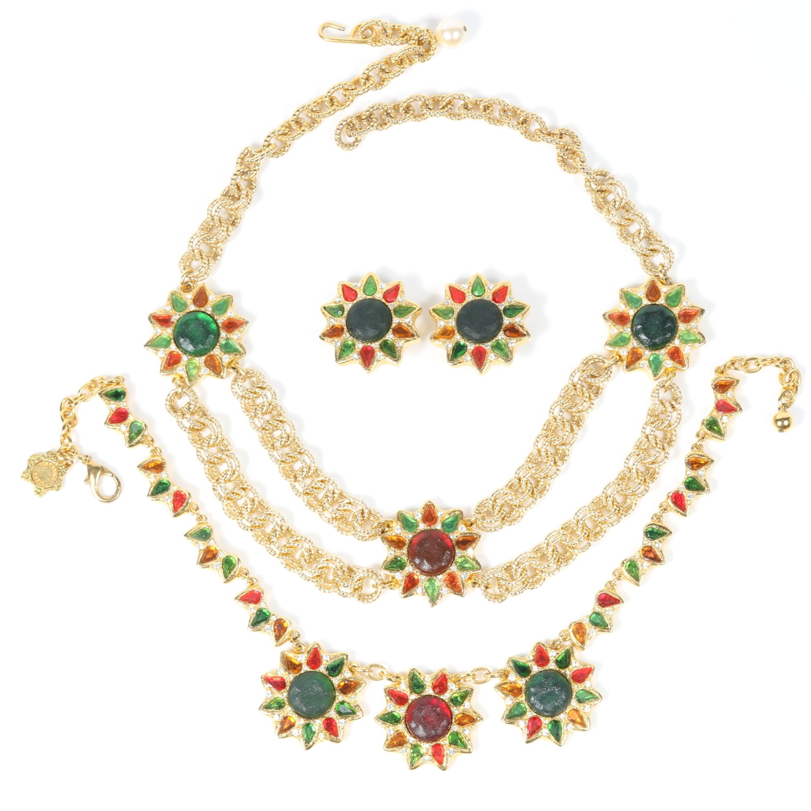 Venturina Paris 3pc group: green, orange, red, and gold matte poured resin three station sunburst (1 of 15)
