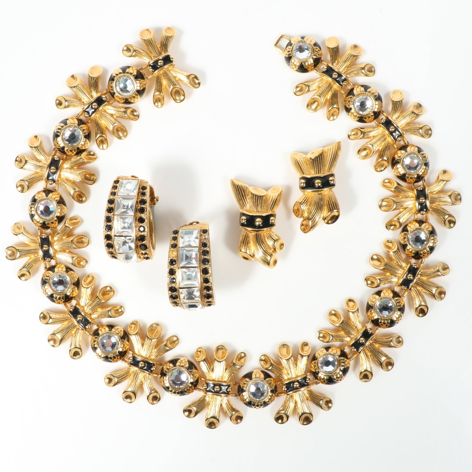 Fendi collar necklace with rhinestone crystals, black enamel, and matching earrings with Robert (1 of 16)