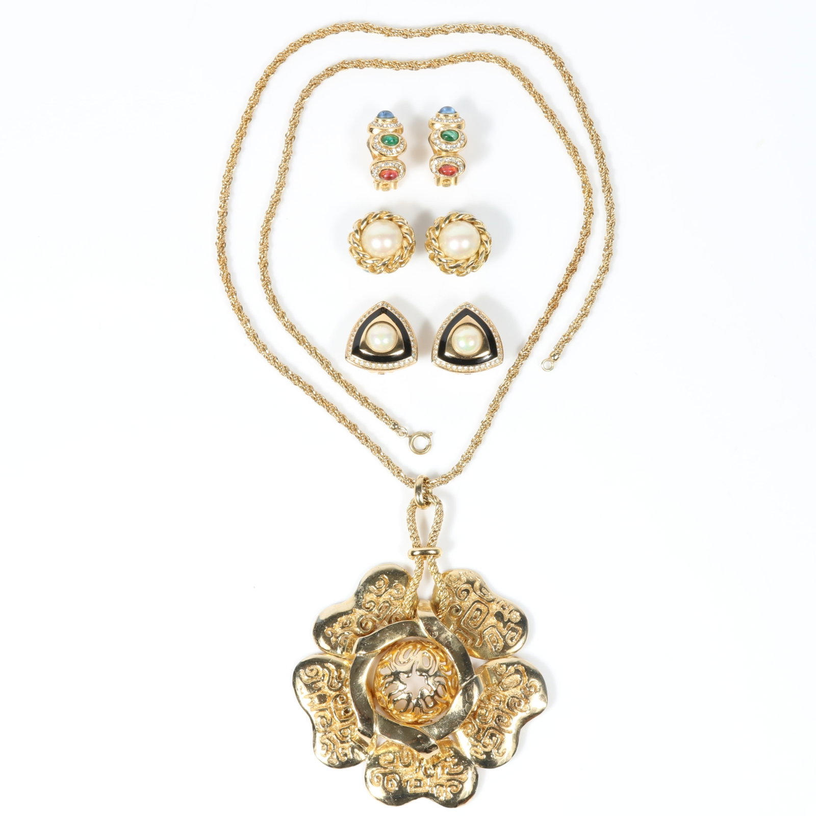 Christian Dior and Grosse Germany 4pc group including red, green, and blue gripoix glass cabochon (1 of 15)
