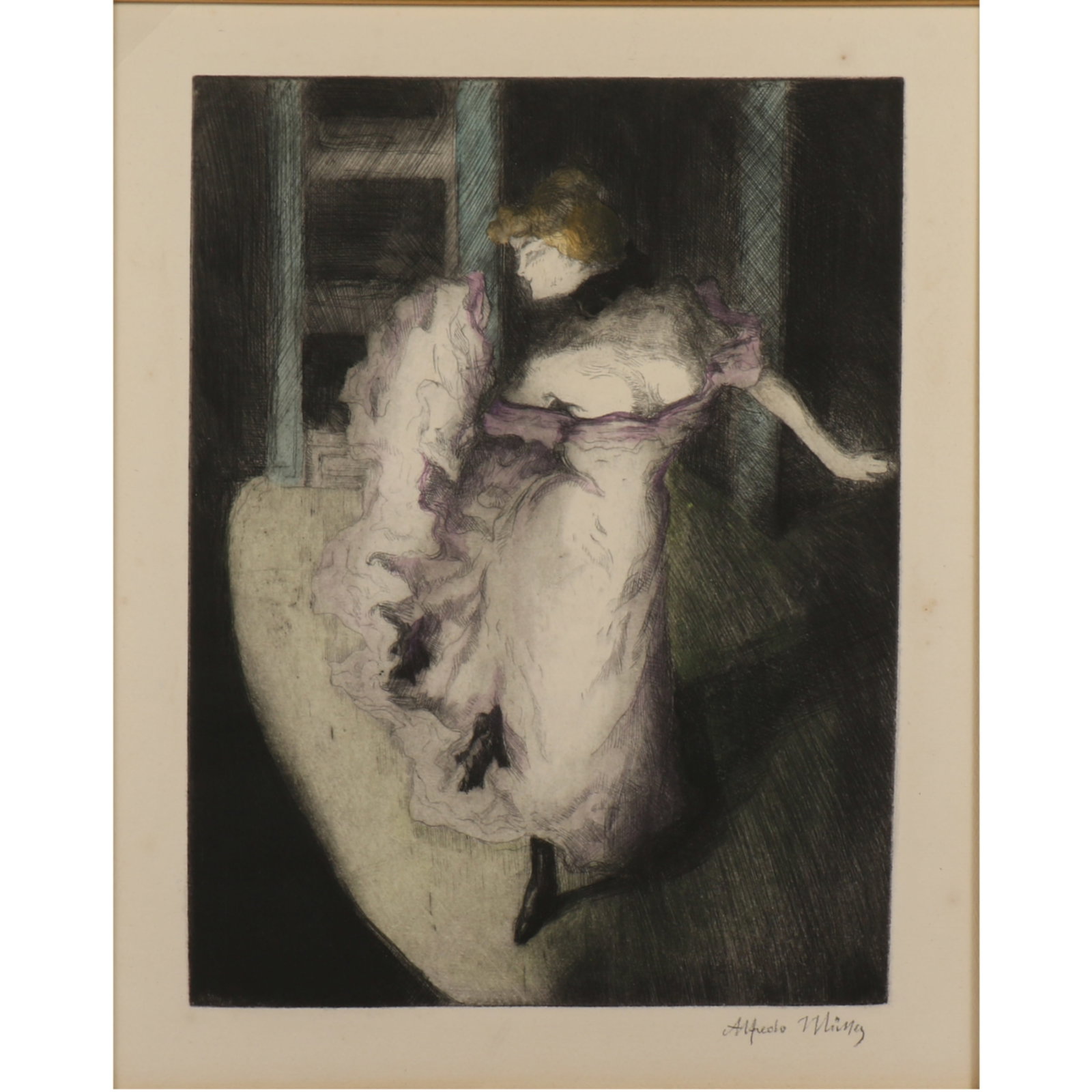Alfredo Muller, Franco-Italian (1869?1939), Devant la Rampe (In Front of the Footlights), aquatint (1 of 9)