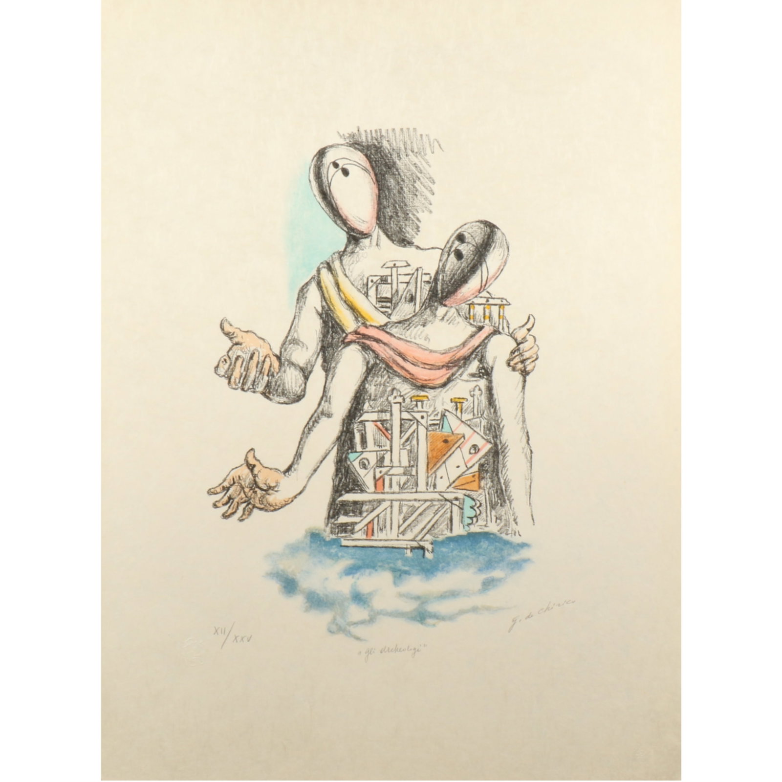 Giorgio de Chirico, Italian (1888-1978), Gli Archeologi, 1969, color lithograph, 27 5/8"H x 21"W (1 of 19)