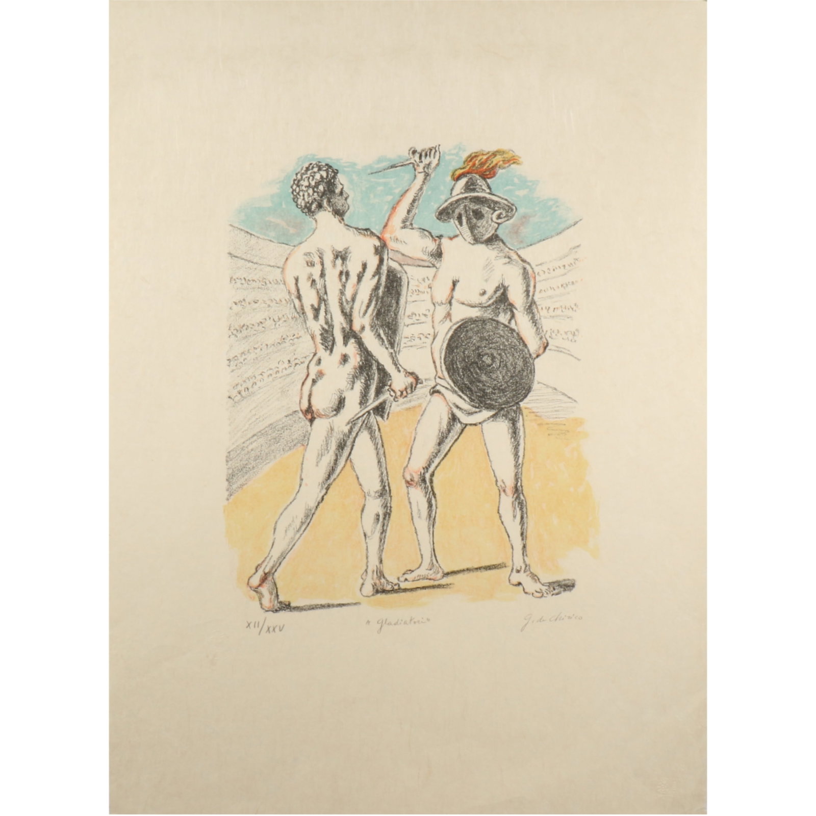 Giorgio de Chirico, Italian (1888-1978), Gladiatori, color lithograph, 27 5/8"H x 20"W (sheet) (1 of 16)