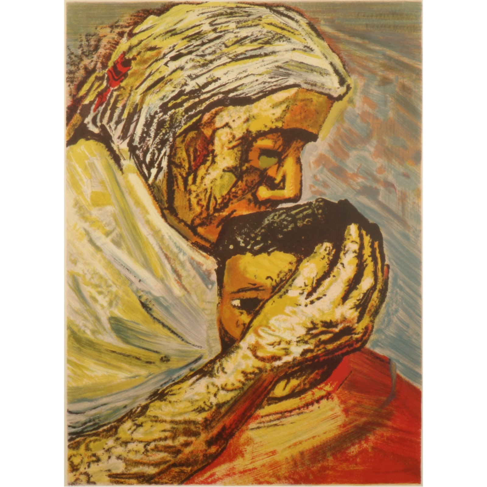 David Alfaro Siqueiros, Mexican (1896-1974), Mother and Child, from the Mexican Suite portfolio,: David Alfaro Siqueiros Mexican (1896-1974) Mother and Child, from the Mexican Suite portfolio color lithograph Pencil signed lower right, artist proof. Upper right corner edge is bent. 21 1/8"H x 15 1
