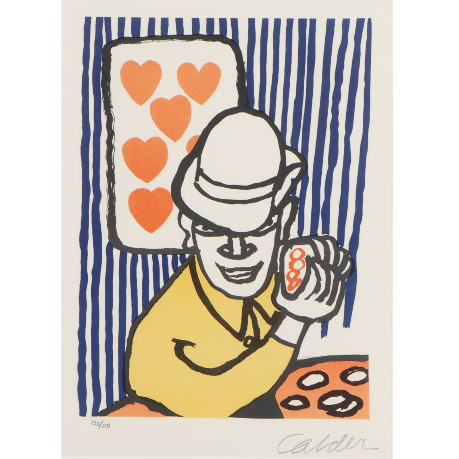 Alexander Calder, American (1898-1976), The Card Player (Le Joueur de cartes), color lithograph,: Alexander Calder American (1898-1976) The Card Player (Le Joueur de cartes) color lithograph Pencil signed lower right, numbered 133/150. Originally featured in Derri?re le Miroir in 1975. Biography f