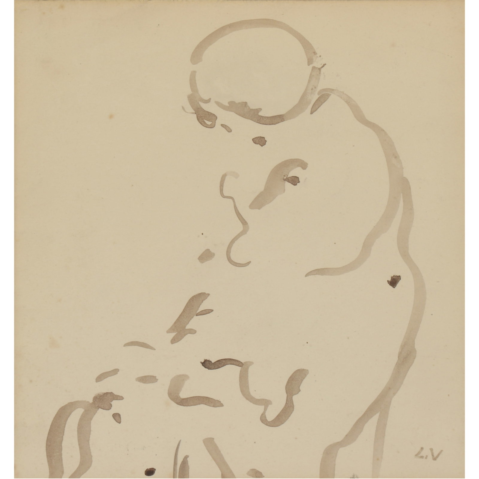 Louis Valtat, French (1869-1952), seated figure gesture drawing, watercolor on paper, 7 5/8"H x 7: Louis Valtat French (1869-1952) seated figure gesture drawing watercolor on paper Signed with initials lower right. Biography from Schiller & Bodo European Paintings: A leading founder of the Fauvist 