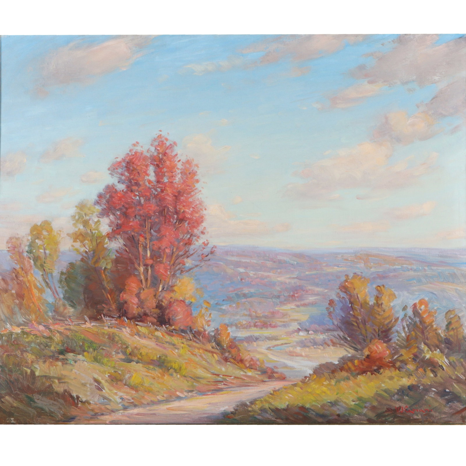 V.J. (Guiseppe Varaldo) Cariani, Indiana / Italy (1891-1969), Autumn Glory, oil on canvas, 25"H x: V.J. (Guiseppe Varaldo) Cariani Indiana / Italy (1891-1969) Autumn Glory oil on canvas Signed lower right. Provenance: purchased from artist Biography from the Archives of askART: A landscape and stil