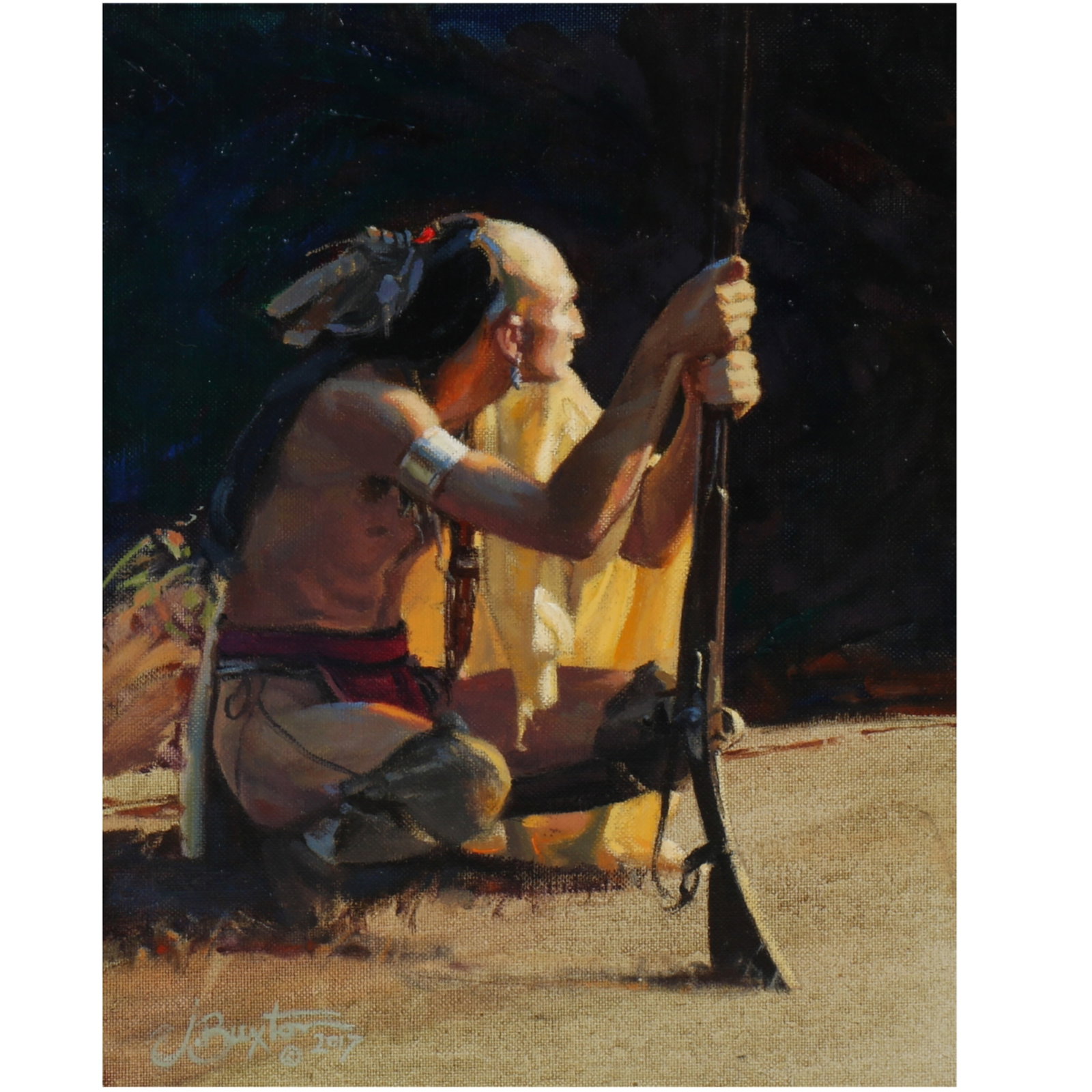John Buxton, American (b. 1939), His Own Time, 2017, oil on canvas, 9 7/8"H x 7 7/8"W (sight) 13"H x (1 of 16)