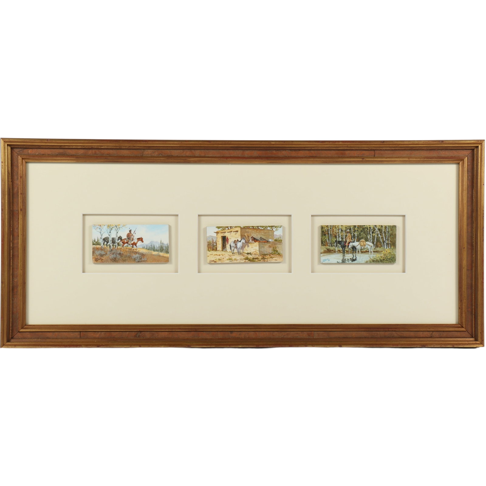 Ron Stewart, American (b. 1941), Spring/Summer/Fall, miniature watercolor on paper, 2"H x 4"W (each (1 of 8)