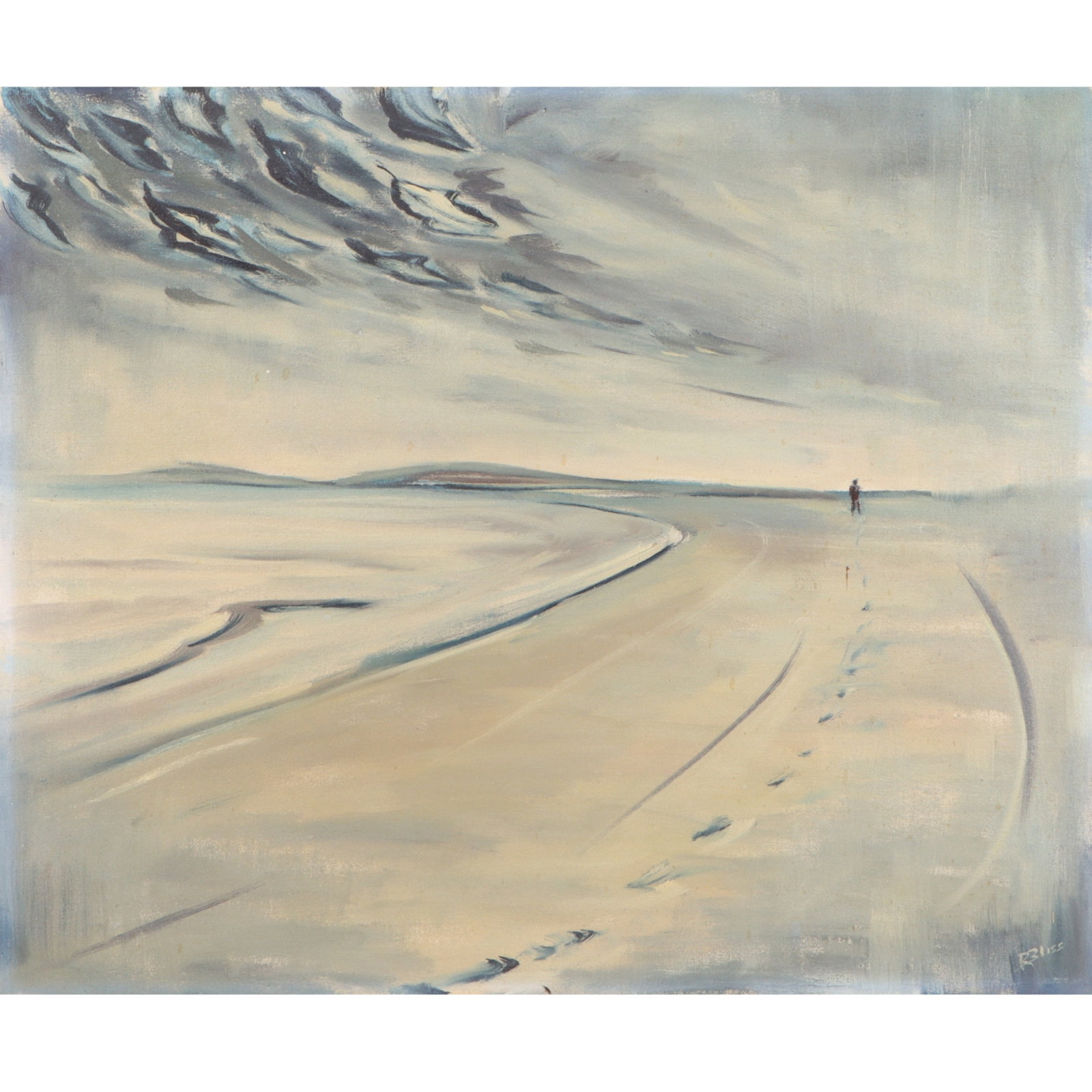 Robert Bliss, American (1925-1981), beach landscape with figure, oil on canvas, 20"H x 24"W (1 of 12)