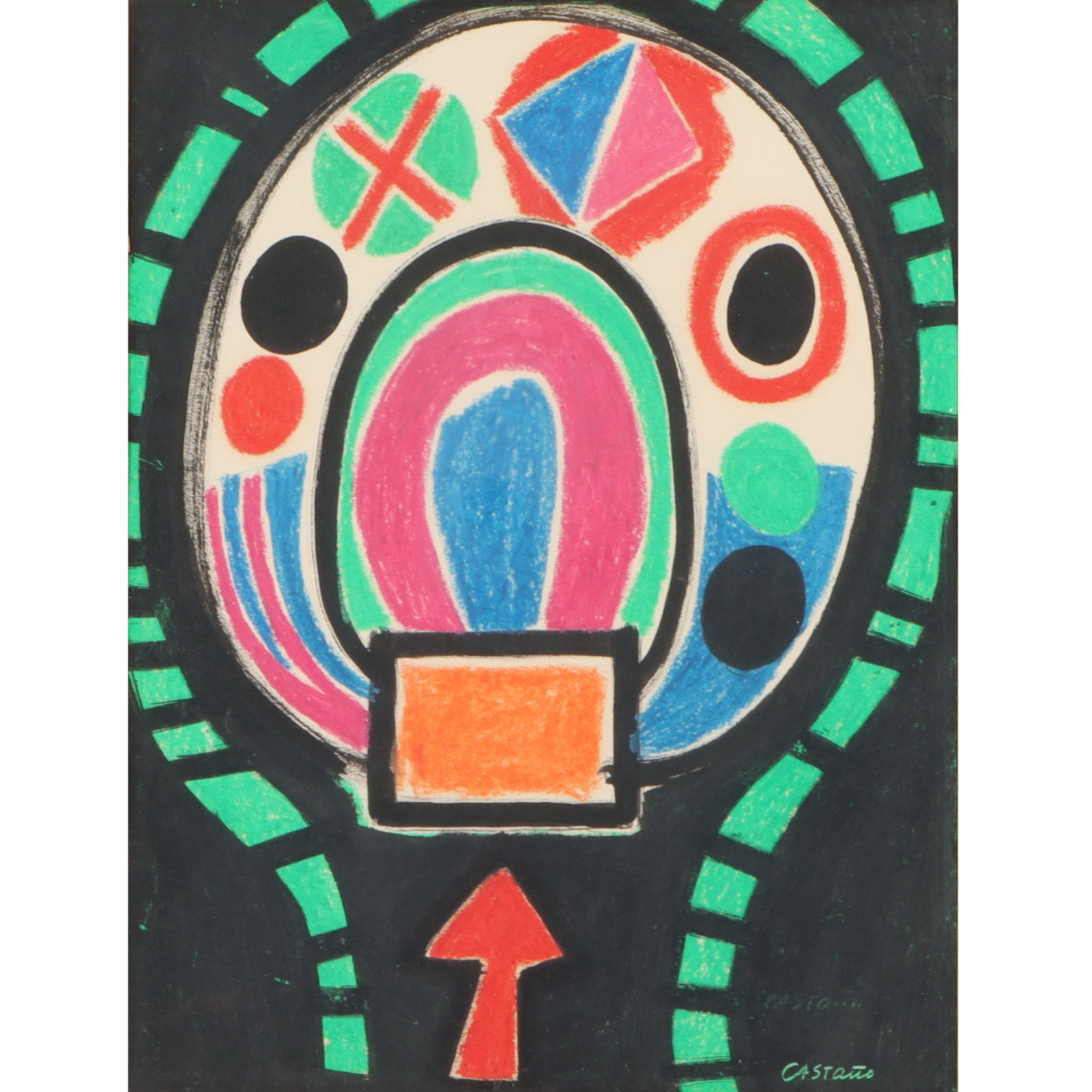 Jorge Perez Castano, Cuban (1932-2009), geometric abstract, mixed media on paper, 19 3/4"H x: Jorge Perez Castano Cuban (1932-2009) geometric abstract mixed media on paper Signed lower right. From Cintas Foundation: Even though he lived in Paris since 1959, the style and themes of Casta?o?s pa